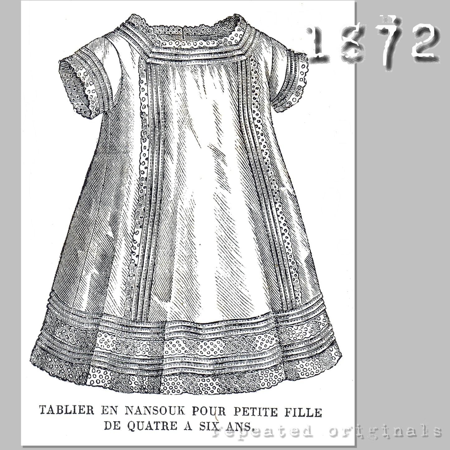 1872 Cambric Apron for Girl 4 to 6 Years Sewing Pattern - INSTANT DOWNLOAD PDF