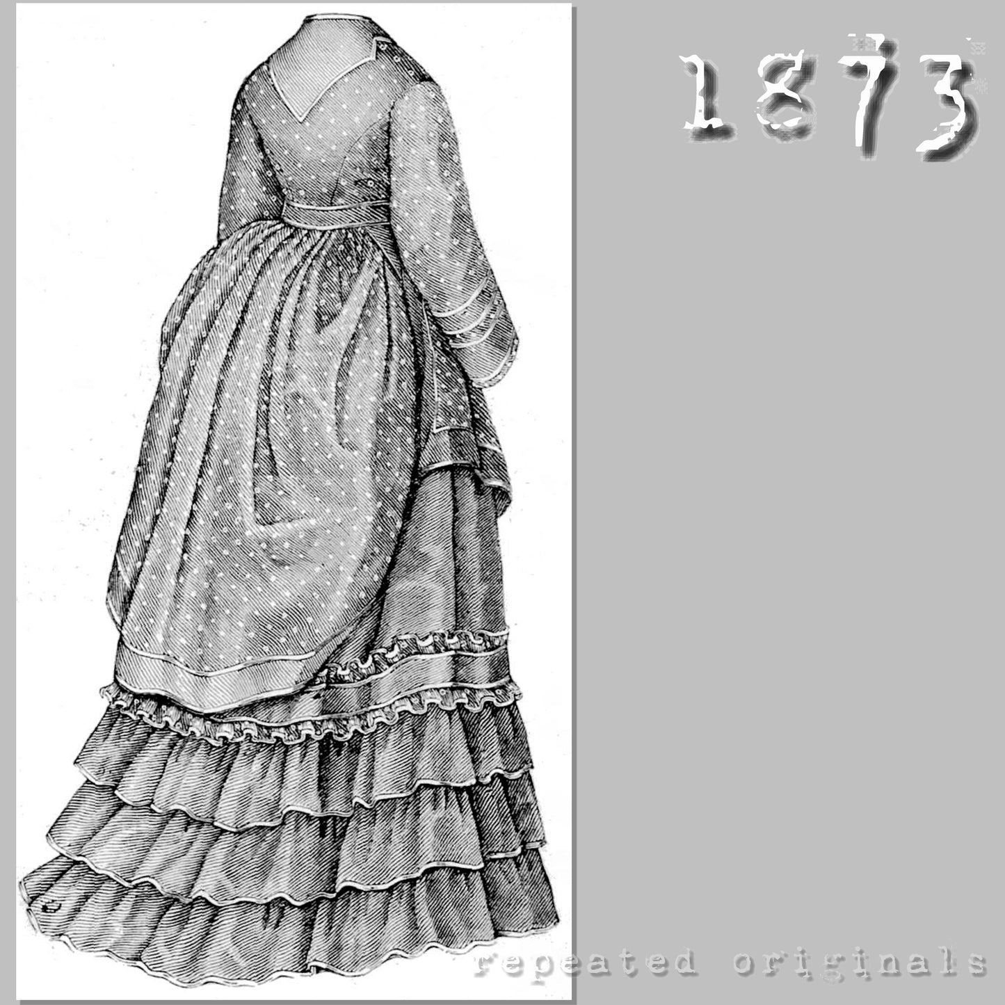 1873 Dress of Plain and Patterned Percale Sewing Pattern - INSTANT DOWNLOAD PDF