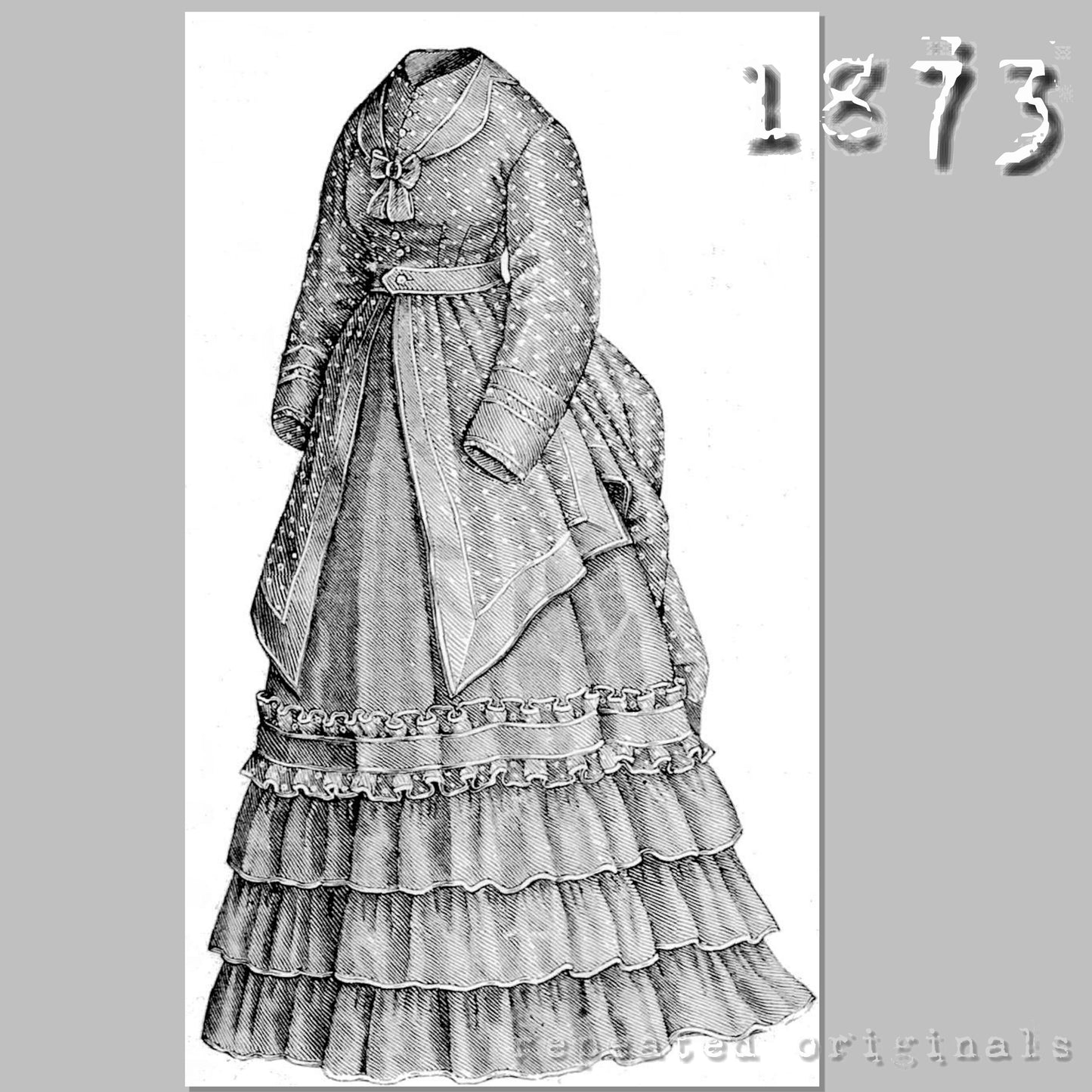 1873 Dress of Plain and Patterned Percale Sewing Pattern - INSTANT DOWNLOAD PDF