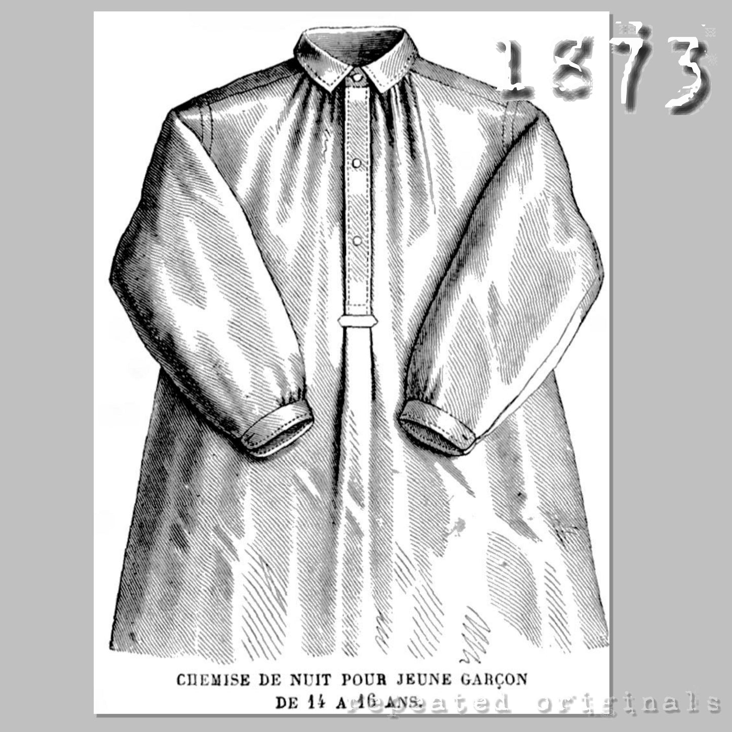 1873 Nightshirt for Boy 14 to 16 Years Sewing Pattern - INSTANT DOWNLOAD PDF
