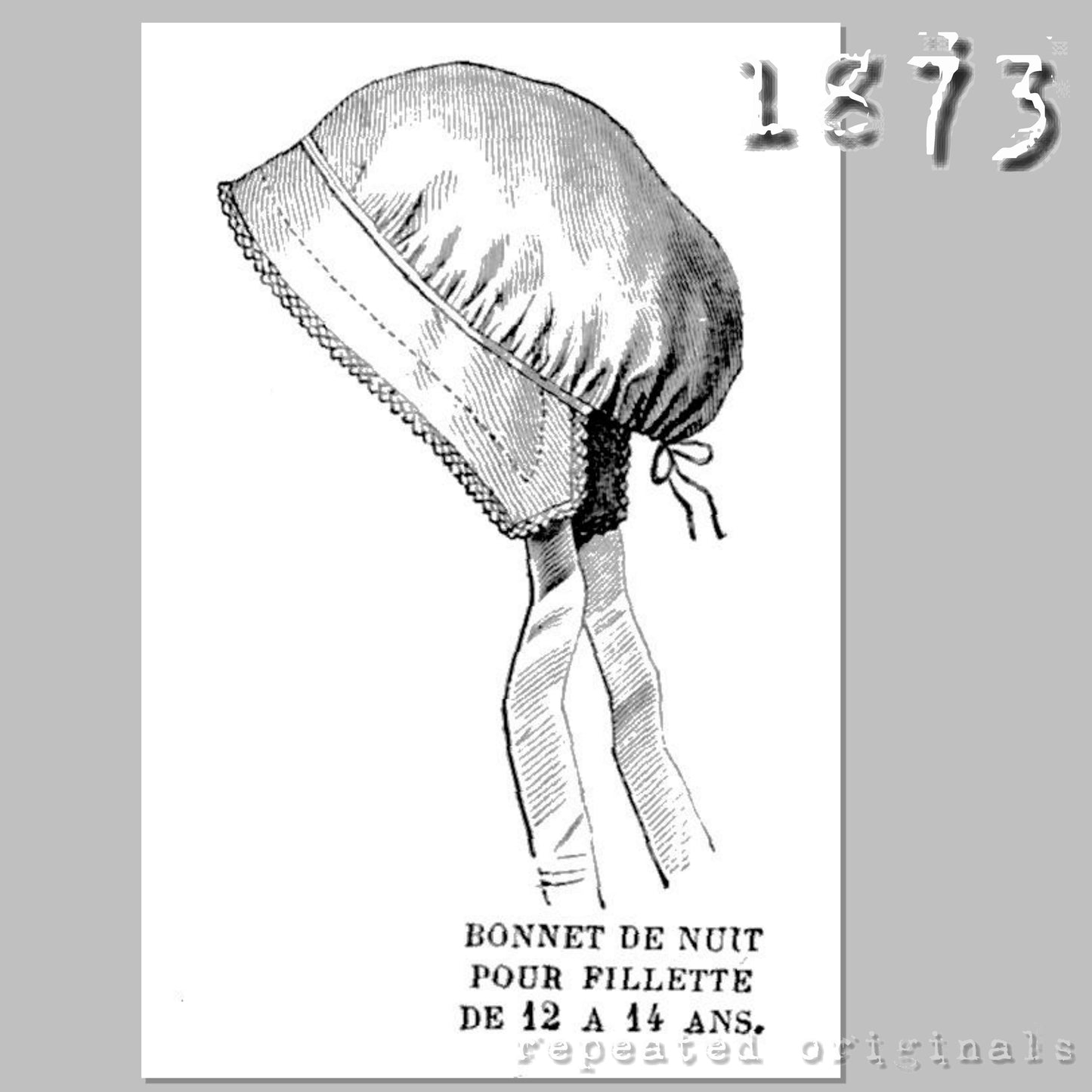 1873 Nightcap for Girl 12 - 14 Years Sewing Pattern - INSTANT DOWNLOAD PDF