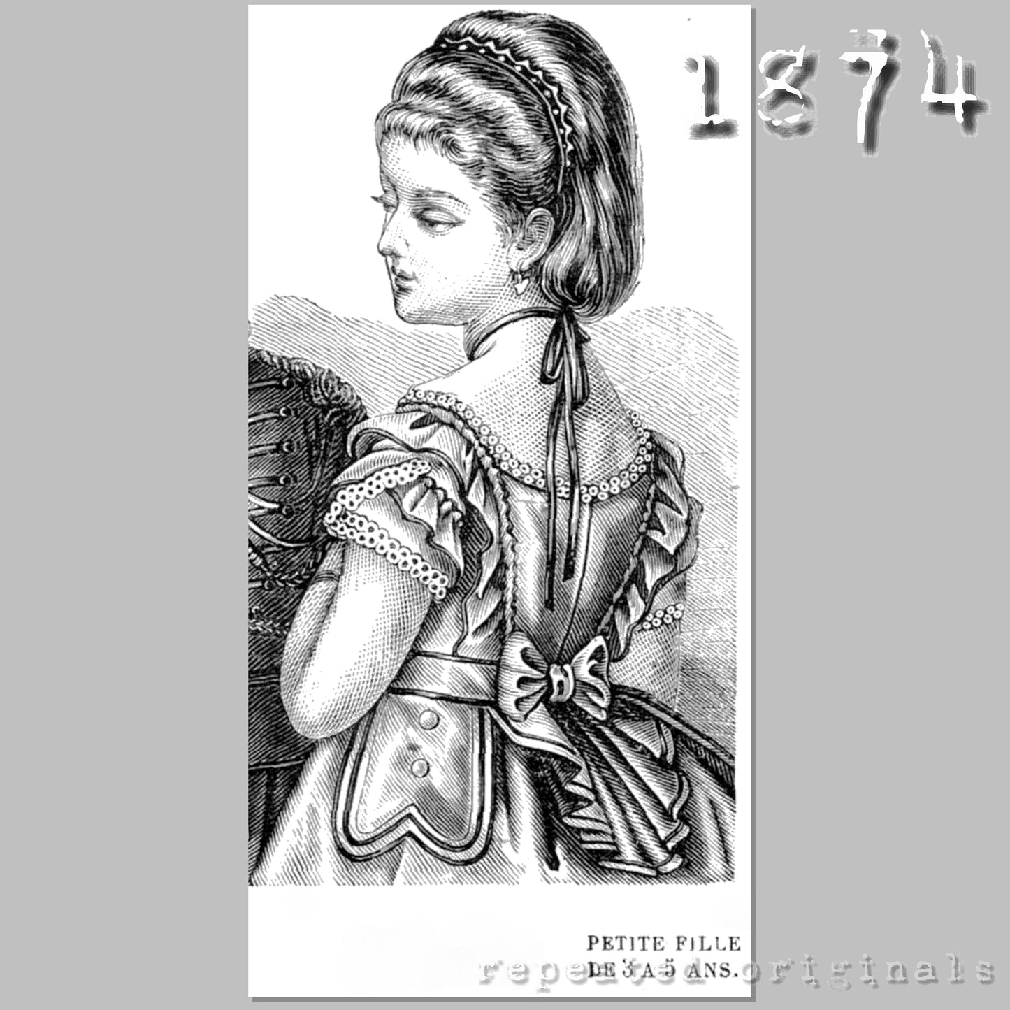 1874 Dress for Girl 3 - 5 Years Sewing Pattern - INSTANT DOWNLOAD PDF