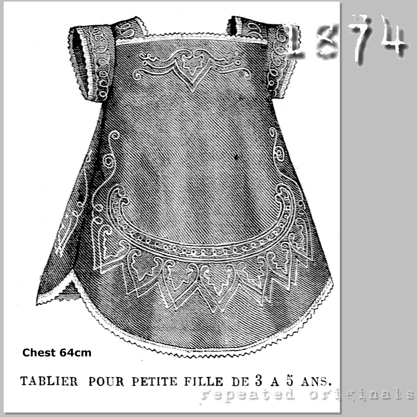 1874 Apron for Girl 3-5 Years Sewing Pattern - INSTANT DOWNLOAD PDF