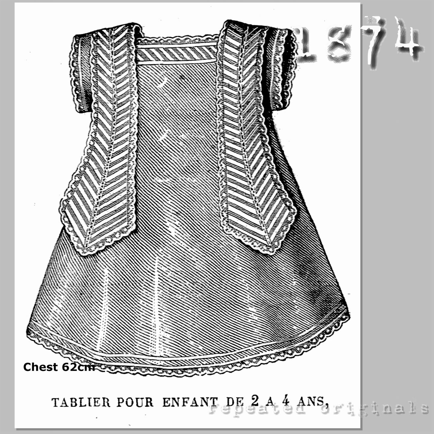 1874 Apron for Child 2-4 Years Sewing Pattern - INSTANT DOWNLOAD PDF