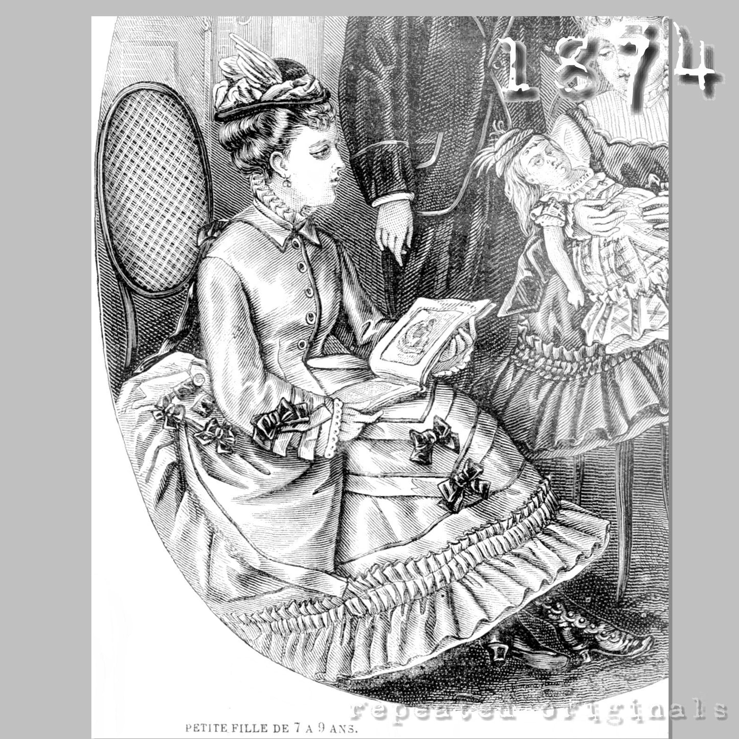 1875 Polonaise for a Girl 7 to 9 Years Sewing Pattern - INSTANT DOWNLOAD PDF