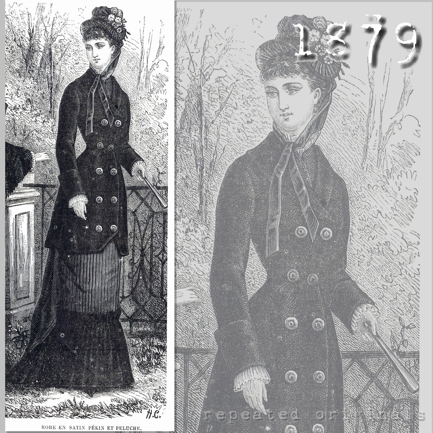 1879 Peking Satin and Plush Dress Sewing Pattern - INSTANT DOWNLOAD PDF