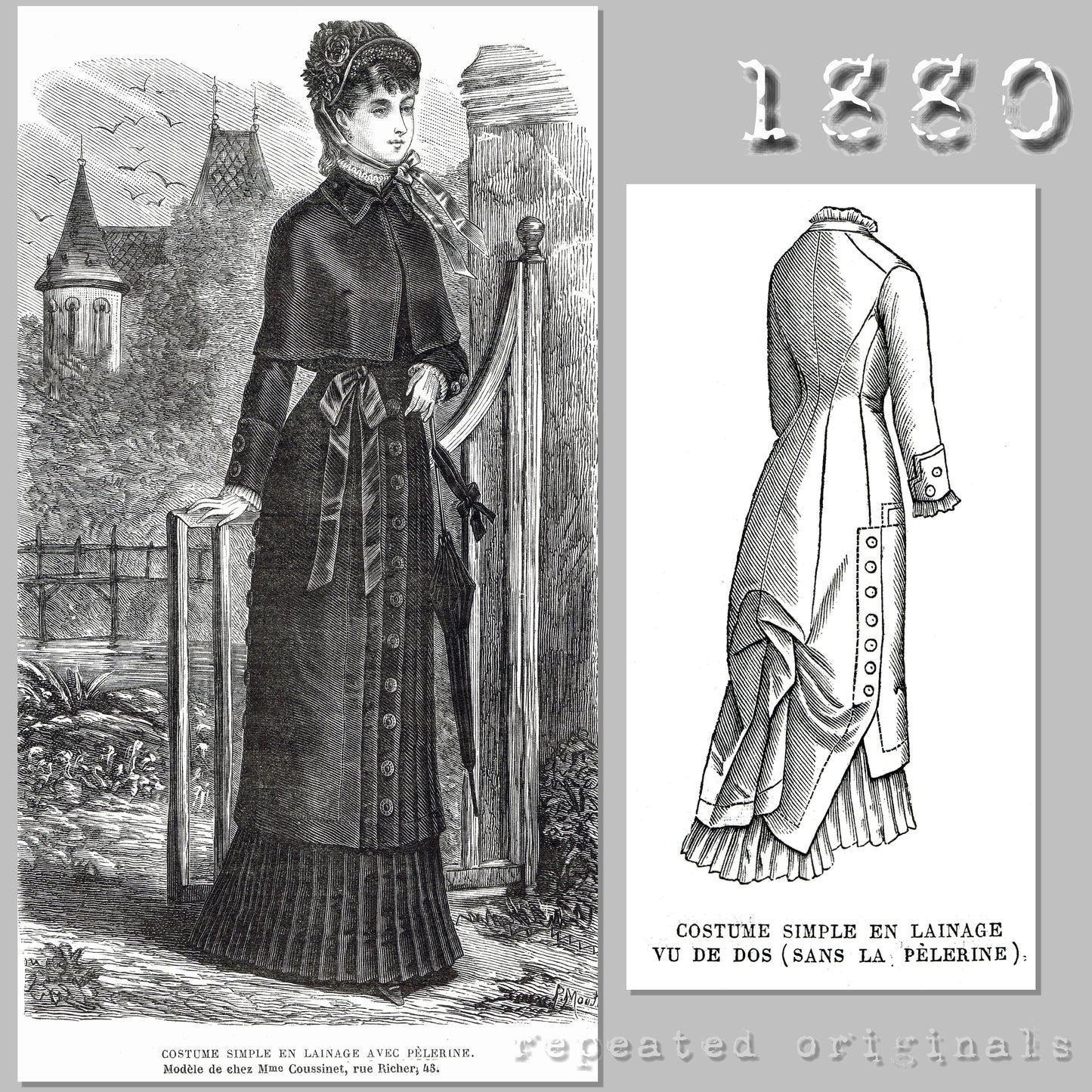 1880 Simple Woollen Suit with Cape Sewing Pattern - INSTANT DOWNLOAD PDF
