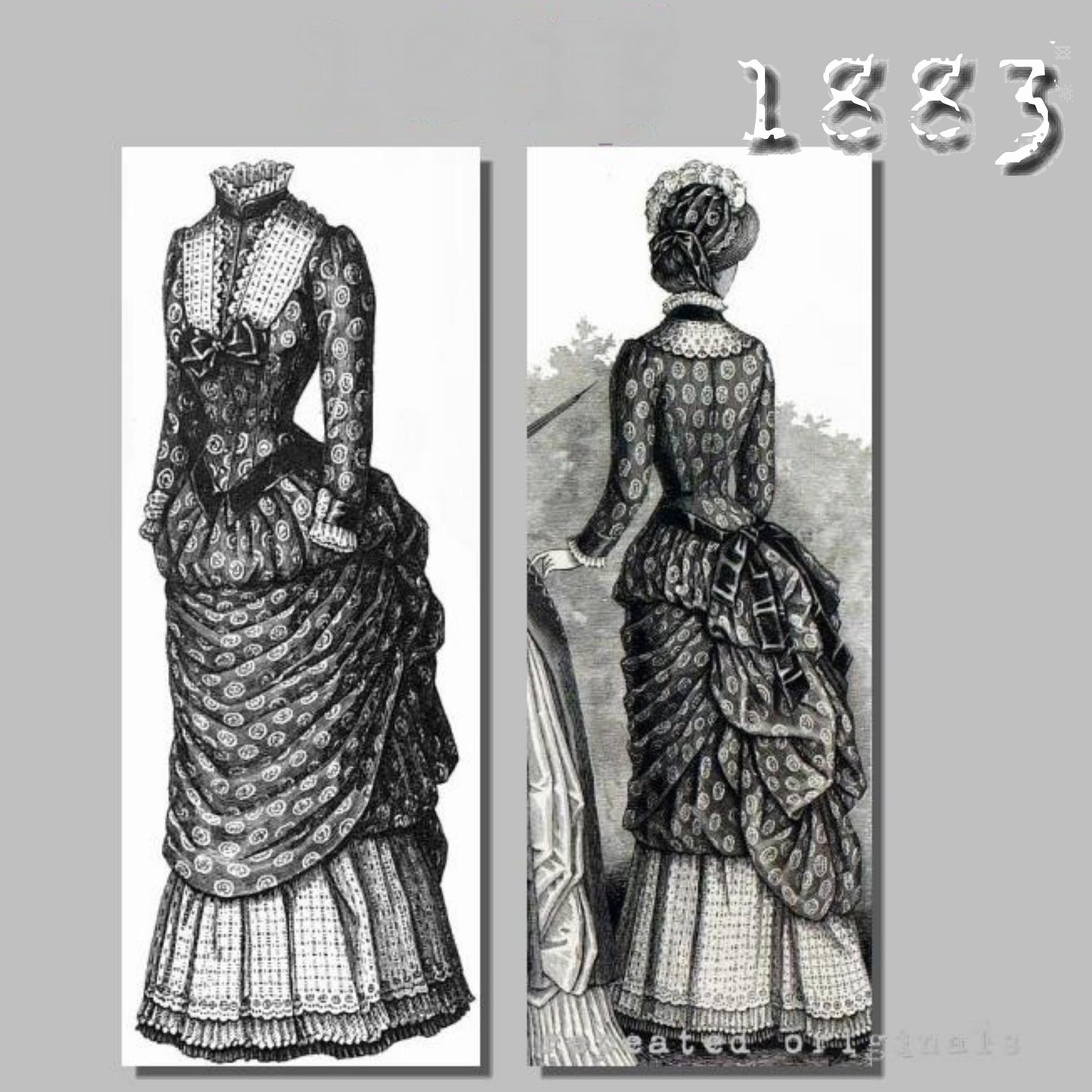 1883 Foulard Dress with Ecru Embroidery Sewing Pattern - INSTANT DOWNLOAD PDF