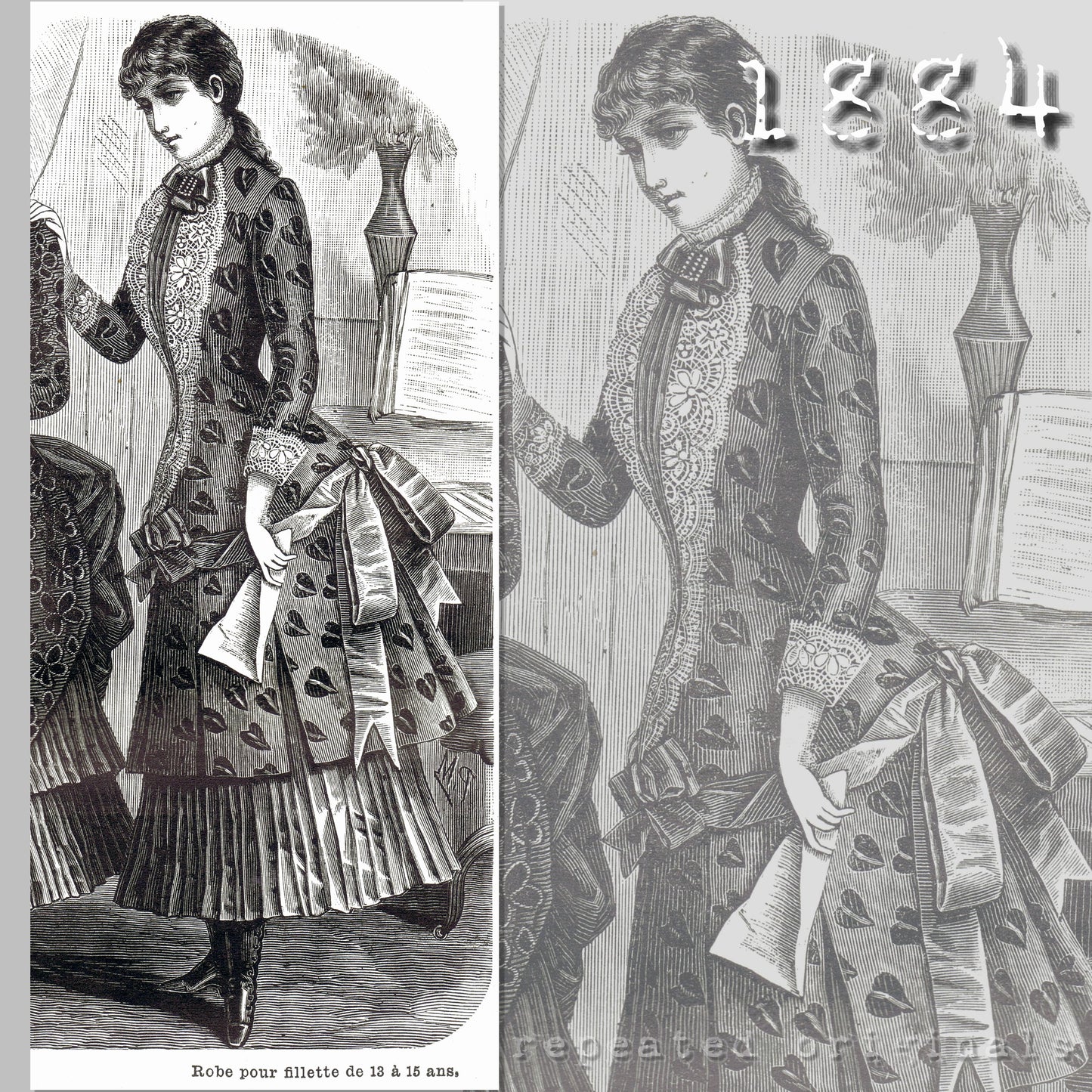 1884 Dress for Young Ladies 13-15 years Sewing Pattern - INSTANT DOWNLOAD PDF