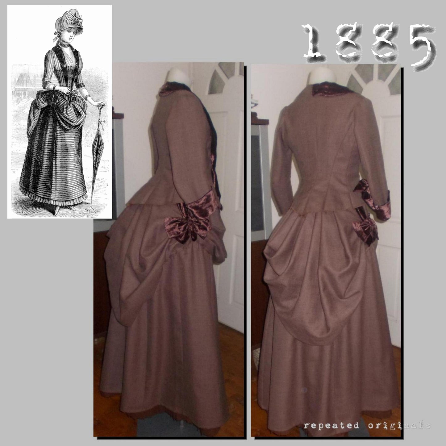 1885 Striped Woollen Bustle Dress - INSTANT DOWNLOAD PDF