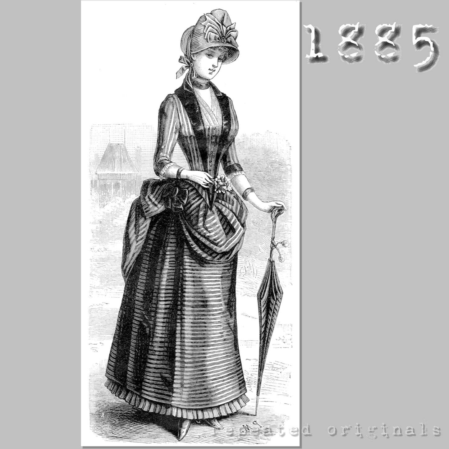 1885 Striped Woollen Bustle Dress - INSTANT DOWNLOAD PDF