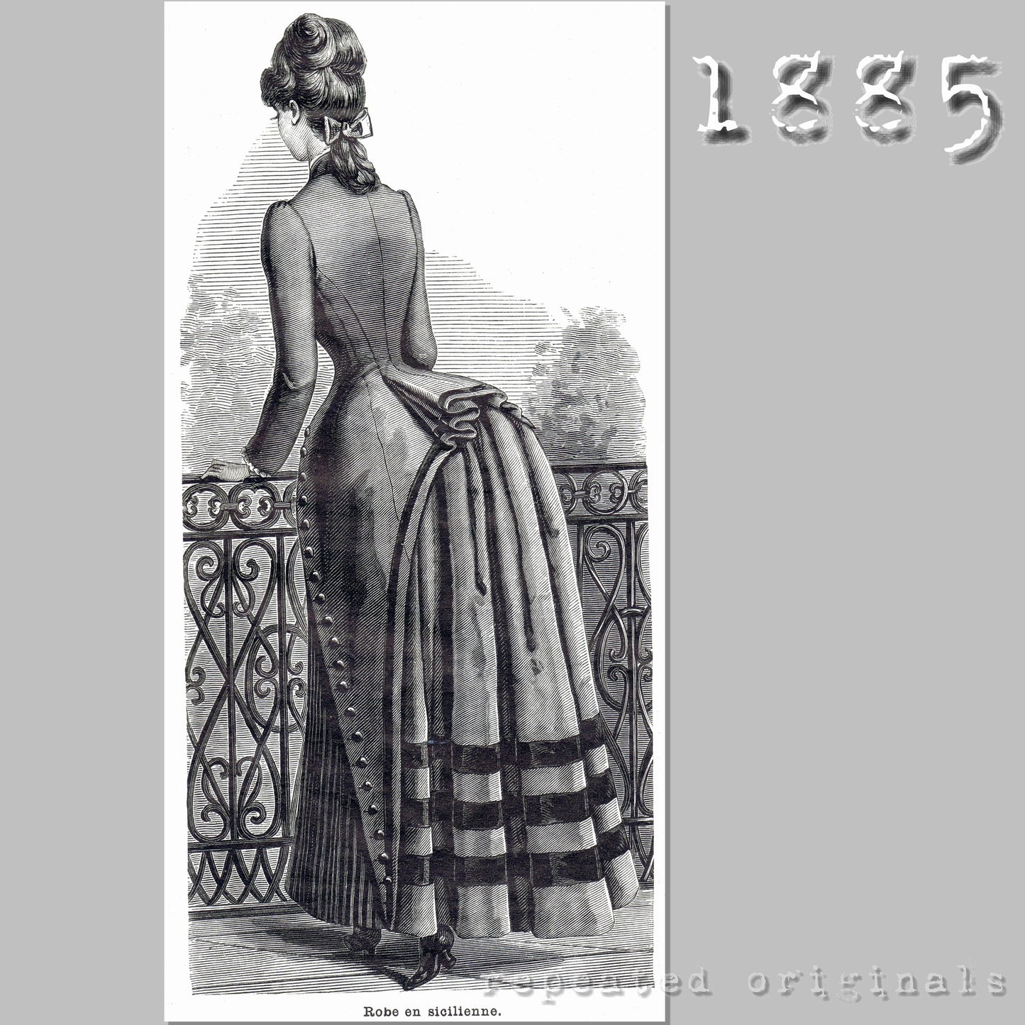 1885 Wool and Striped Velvet Bustle Dress Sewing Pattern - INSTANT DOWNLOAD PDF