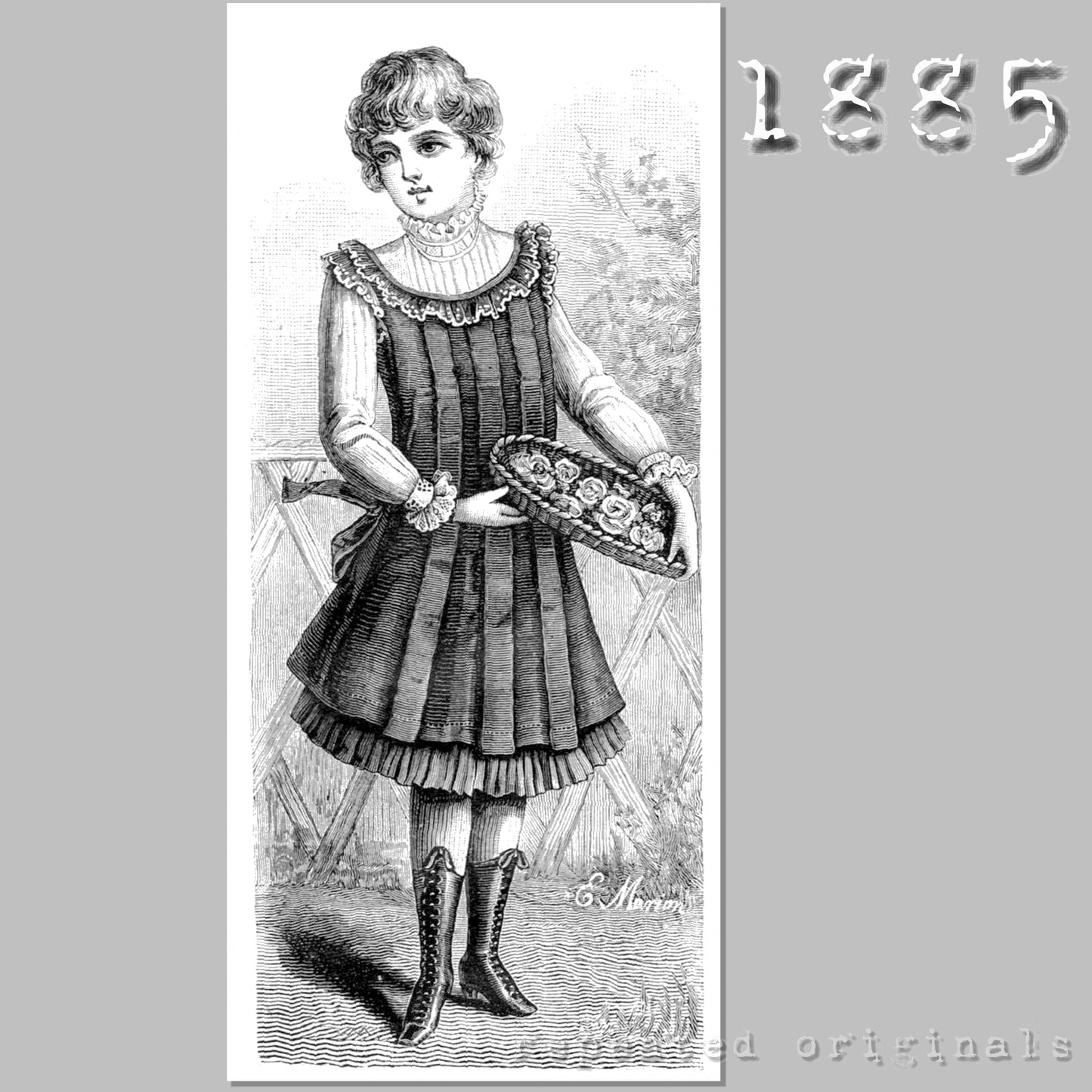 1885 Apron for Girl 8 - 10 Years Sewing Pattern - INSTANT DOWNLOAD PDF
