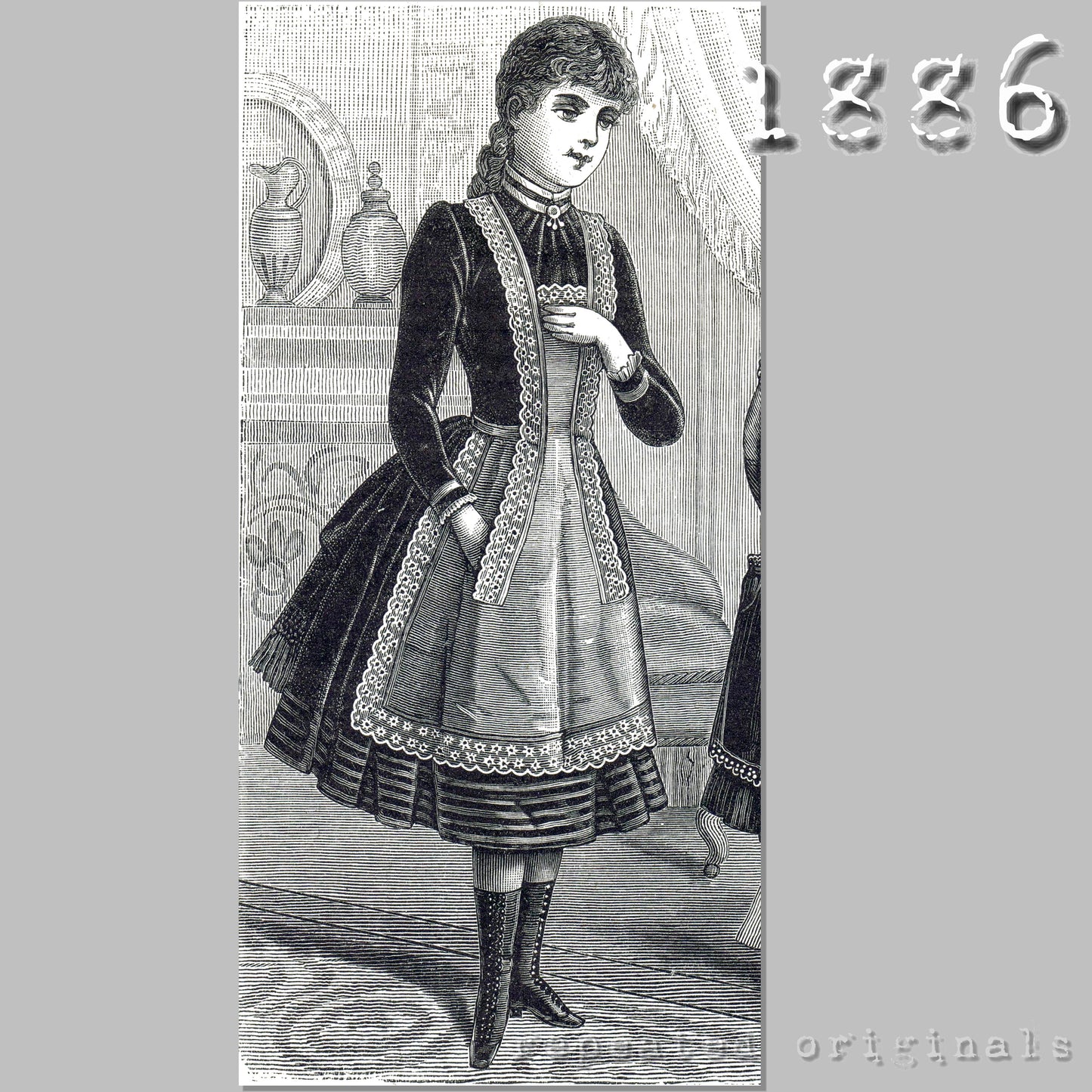 1886 Apron for Girl 10 - 12 Years Sewing Pattern - INSTANT DOWNLOAD PDF