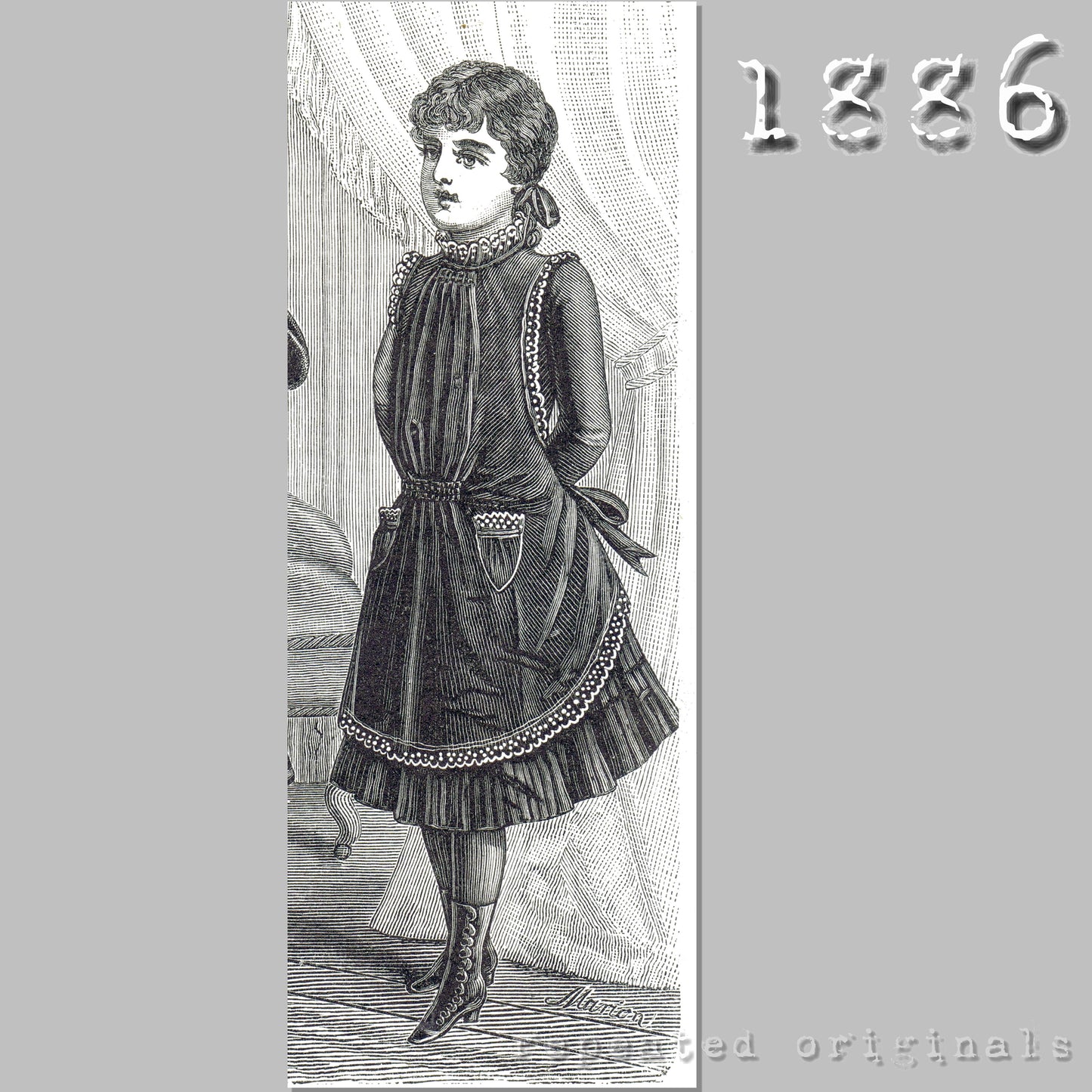 1886 Apron for Girls 6 - 8 Years Sewing Pattern - INSTANT DOWNLOAD PDF