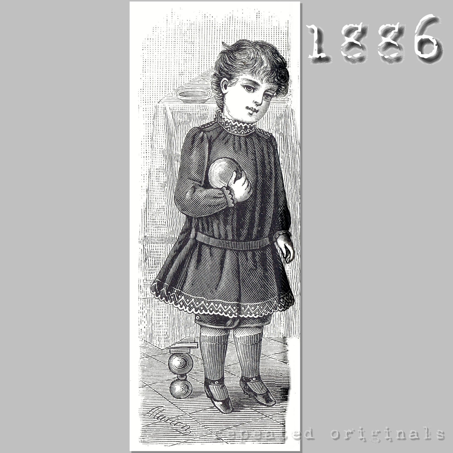 1886 Apron for Child 3 - 5 Years Sewing Pattern - INSTANT DOWNLOAD PDF