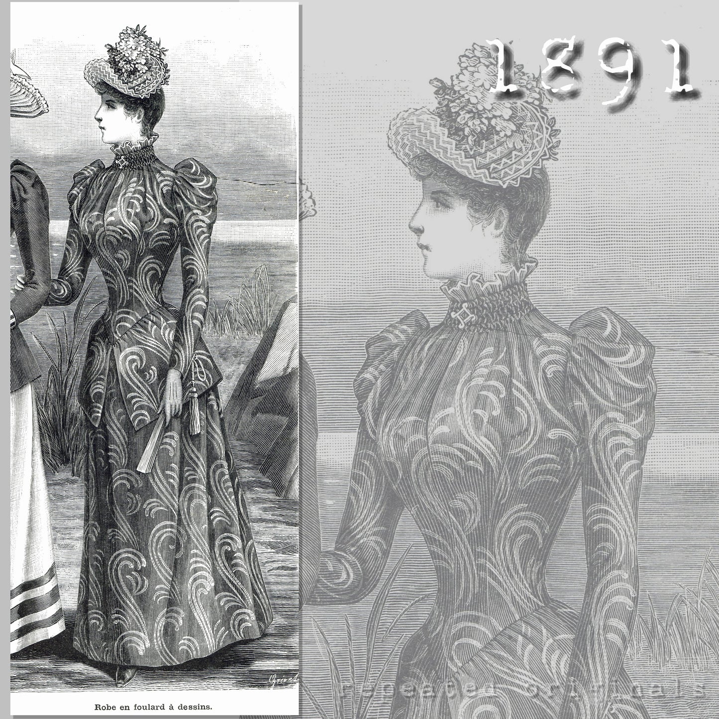 1891 Foulard Robe Sewing Pattern - INSTANT DOWNLOAD PDF