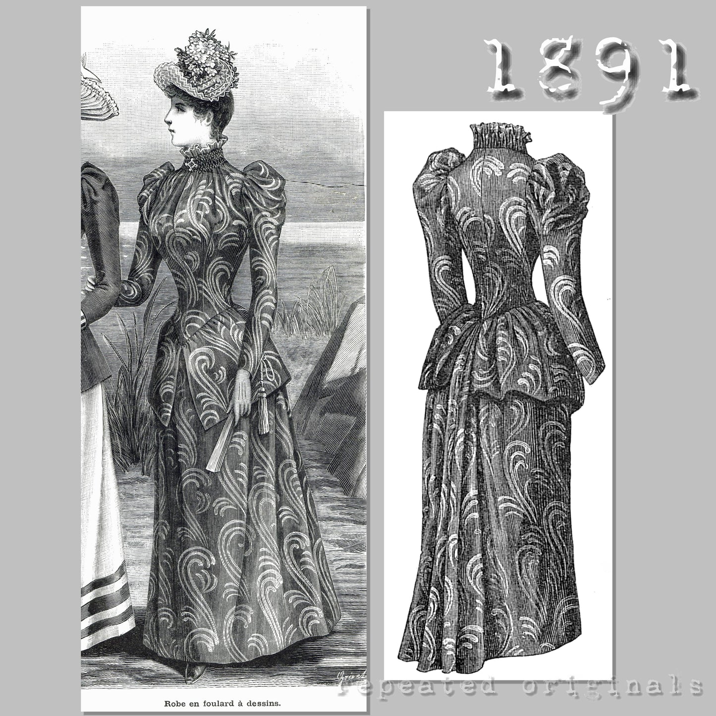 1891 Foulard Robe Sewing Pattern - INSTANT DOWNLOAD PDF