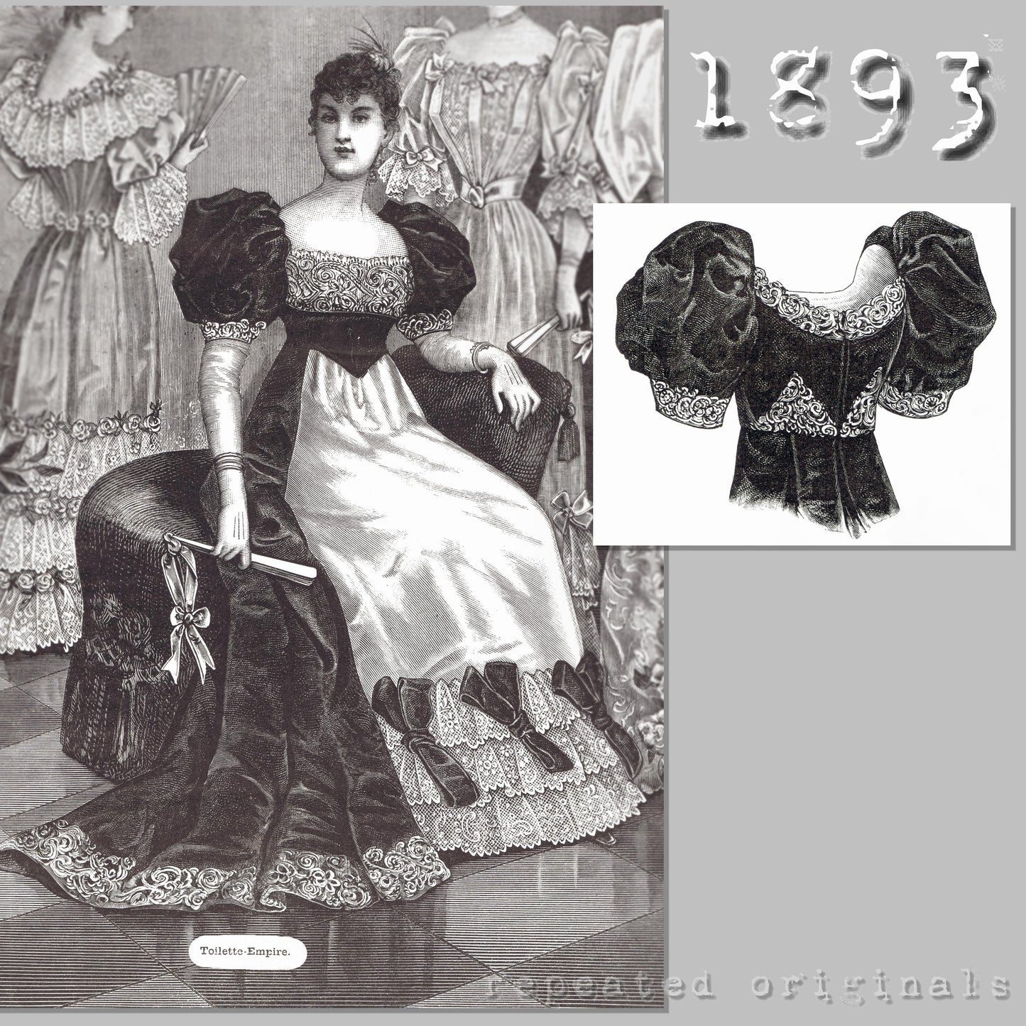 1893 Empire/Regency styled Ball Gown Sewing Pattern - INSTANT DOWNLOAD PDF