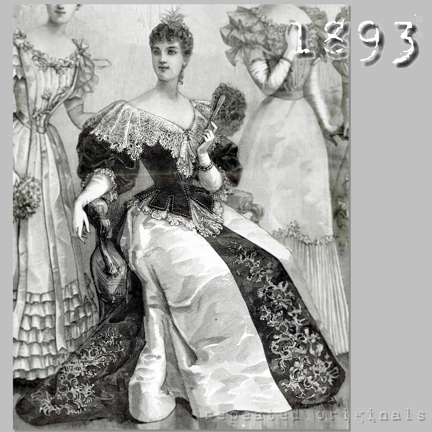 1893 Satin and Embroidered Velvet Ball Gown Sewing Pattern - INSTANT DOWNLOAD PDF