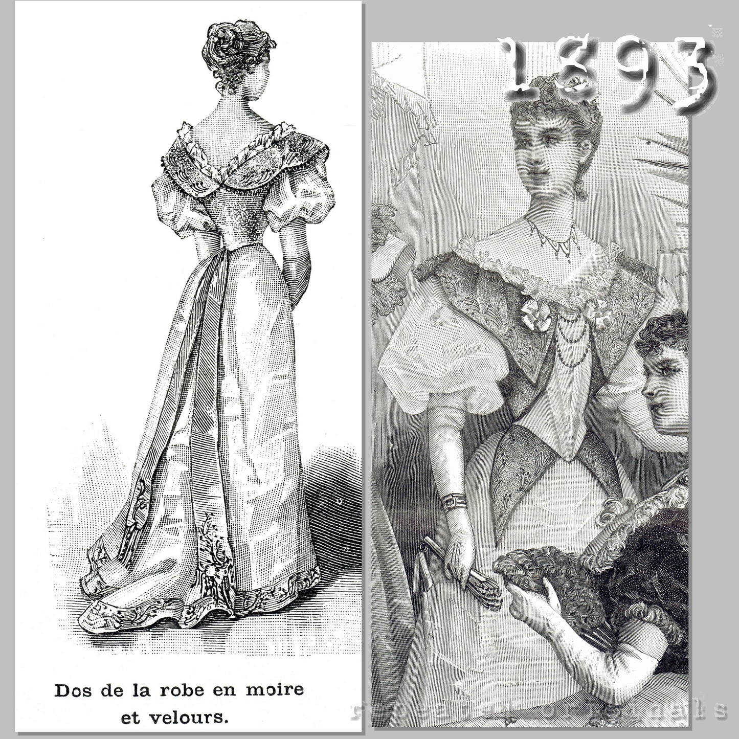 1893 Silk and Velvet Ball Gown Sewing Pattern - INSTANT DOWNLOAD PDF