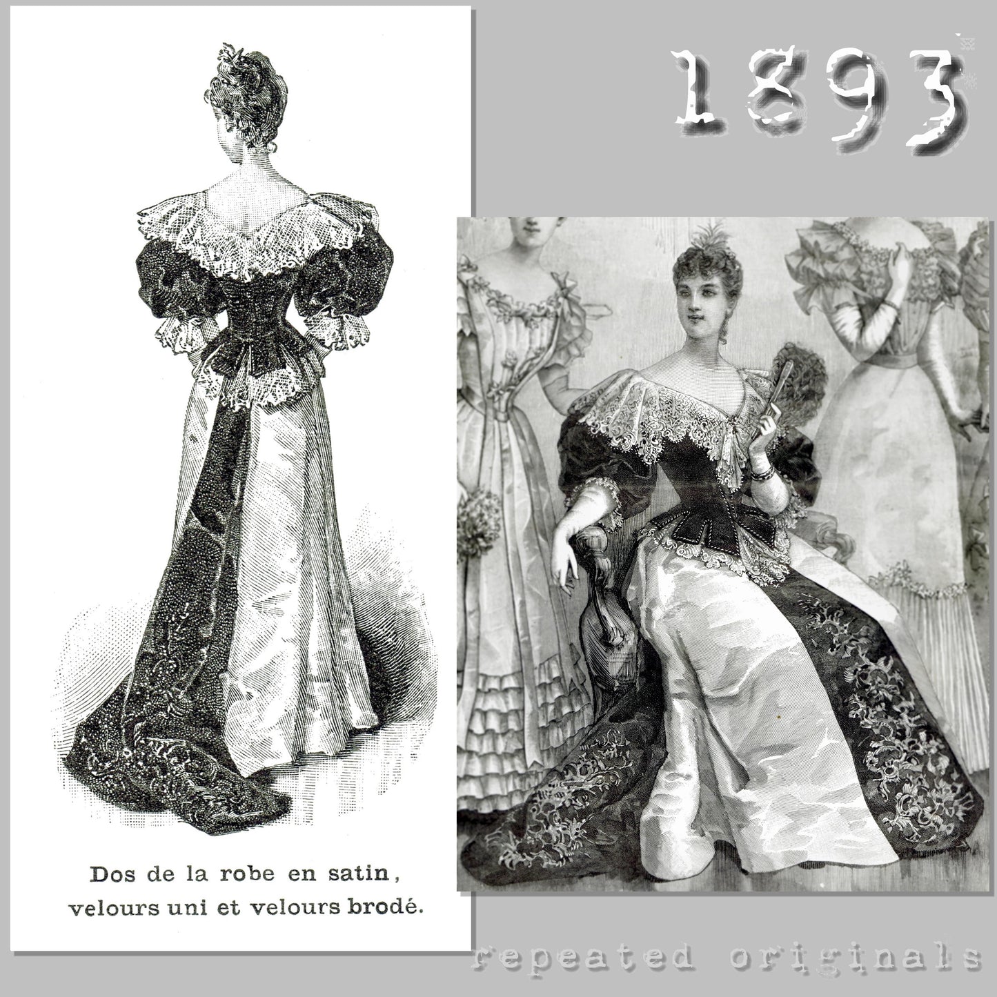 1893 Satin and Embroidered Velvet Ball Gown Sewing Pattern - INSTANT DOWNLOAD PDF