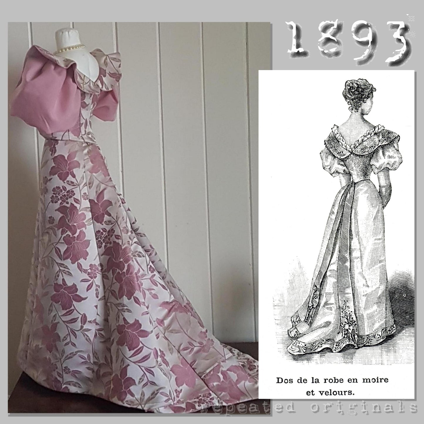 1893 Silk and Velvet Ball Gown Sewing Pattern - INSTANT DOWNLOAD PDF
