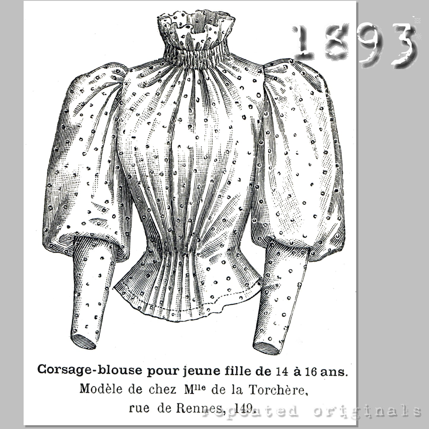 1893 Blouse for Girl 14 to 16 Years Sewing Pattern - INSTANT DOWNLOAD PDF