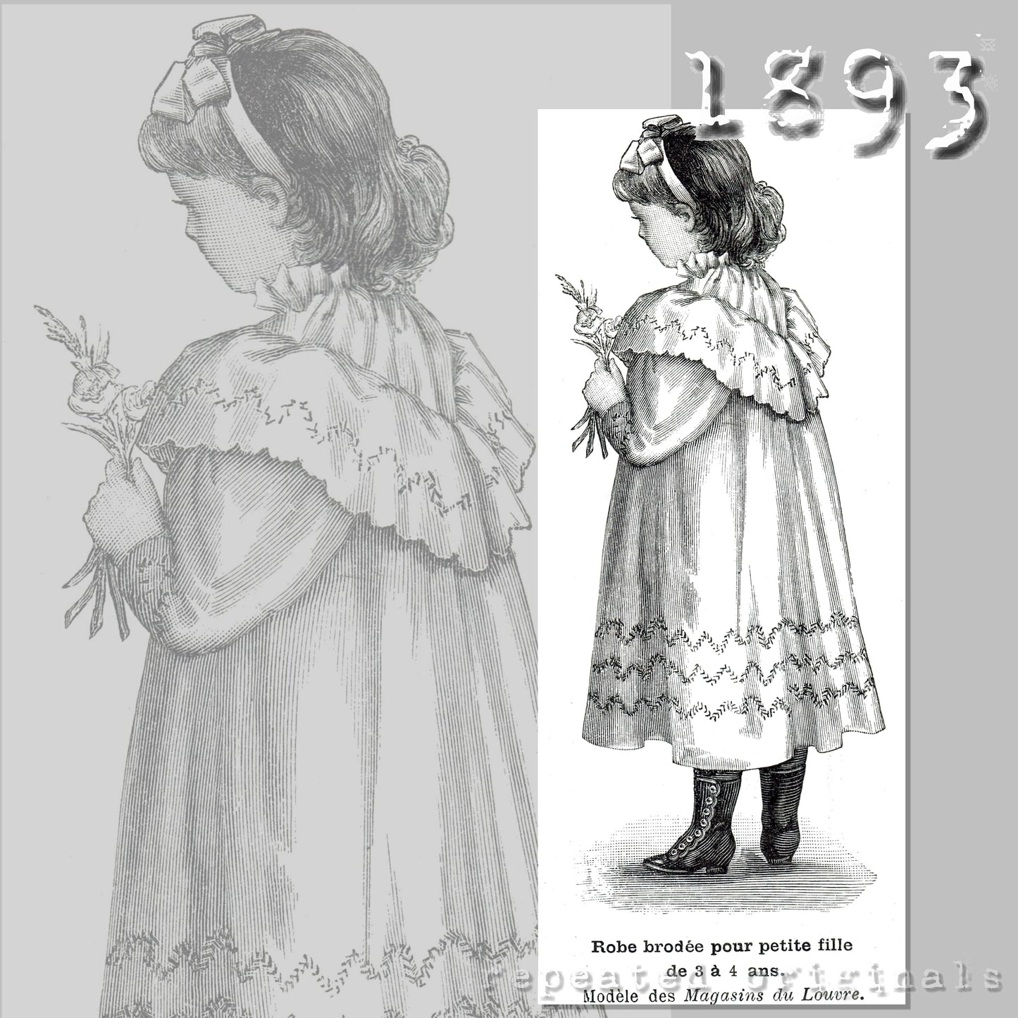 1893 Dress for Child 3-4 Years Sewing Pattern - INSTANT DOWNLOAD PDF