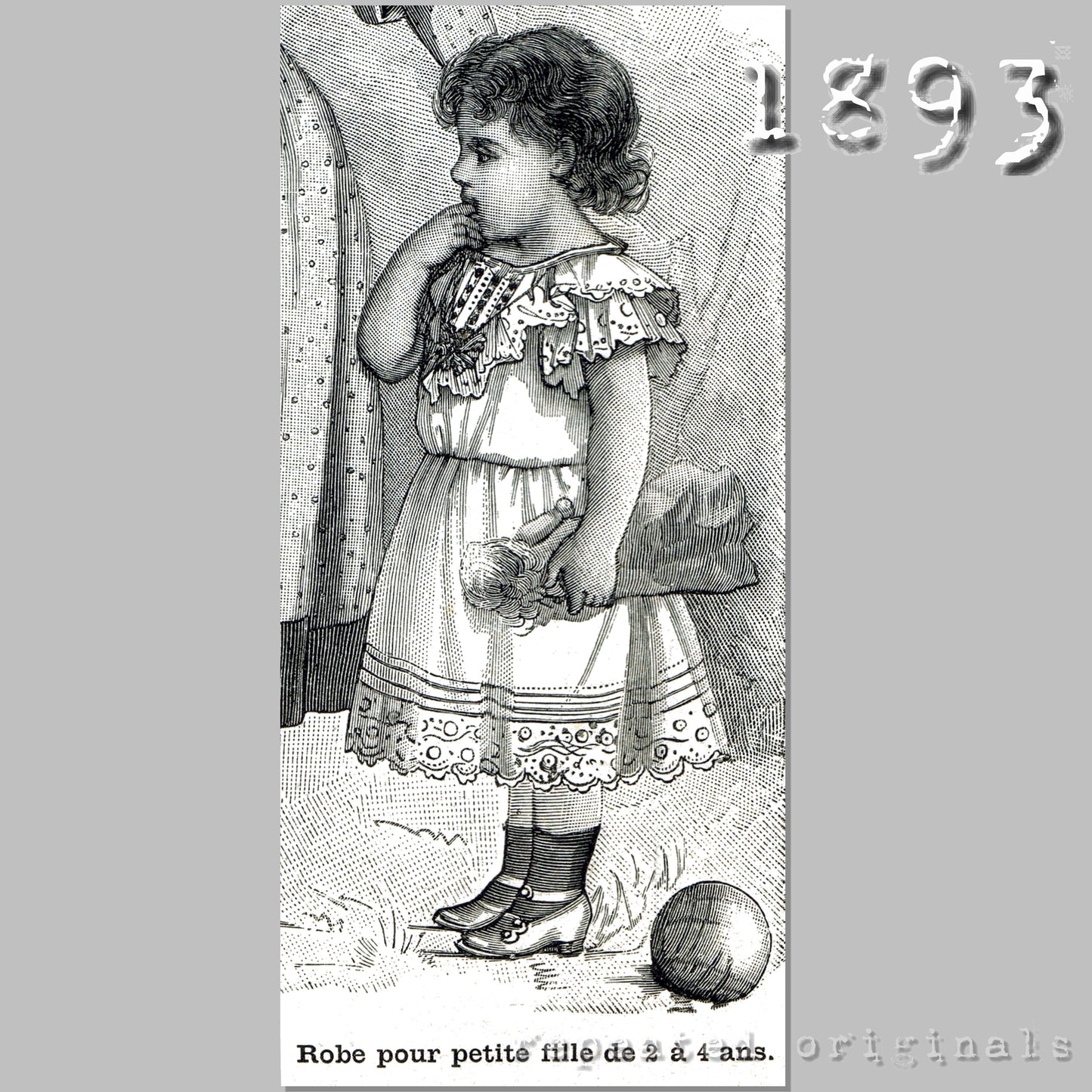 1893 Dress for Girl 2 to 4 Years Sewing Pattern - INSTANT DOWNLOAD PDF