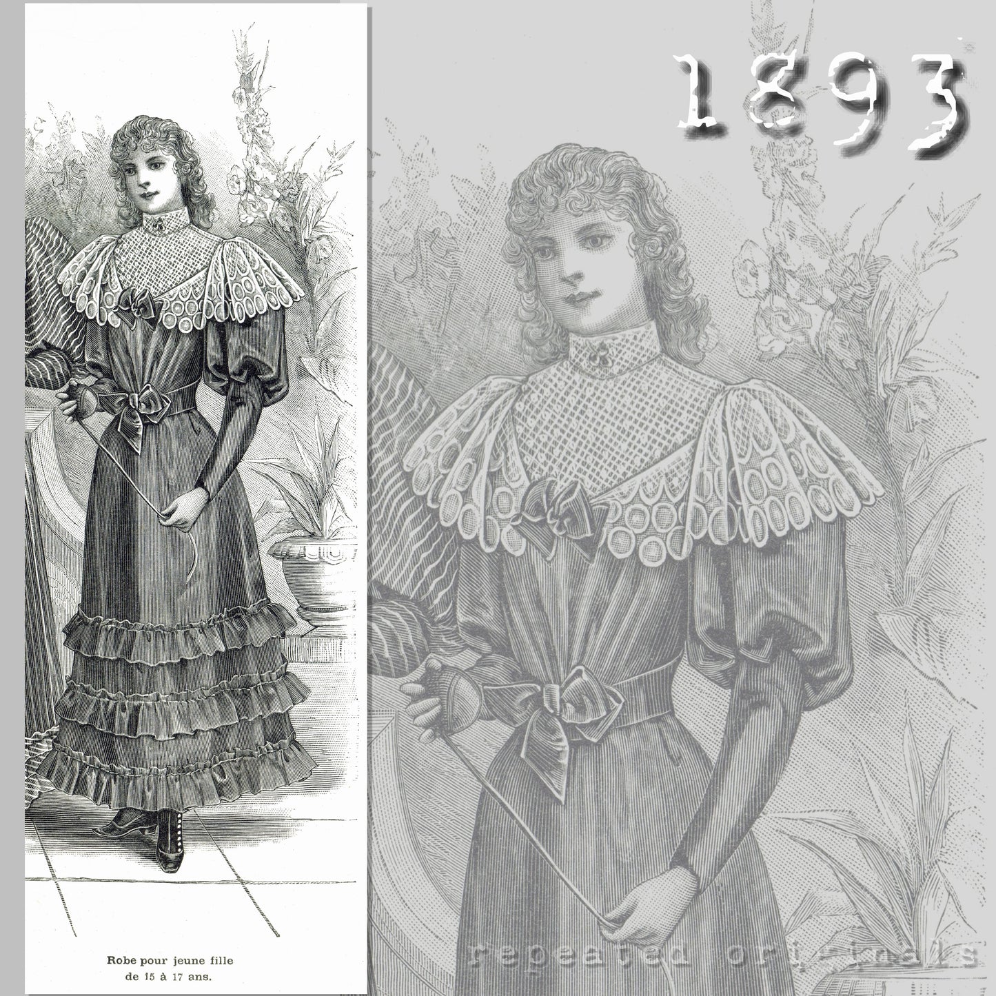 1893 Dress for Girl 15 to 17 Years Sewing Pattern - INSTANT DOWNLOAD PDF