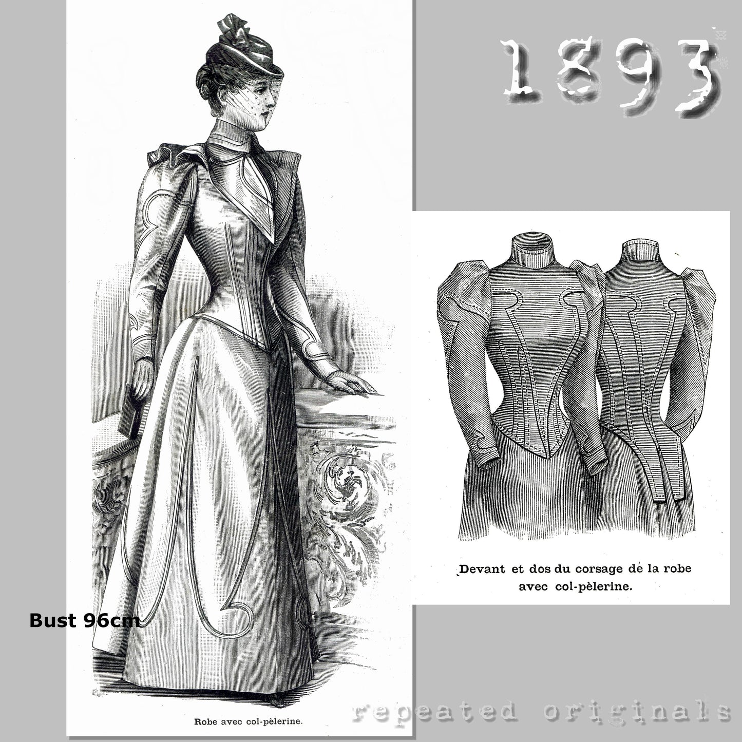 1893 Dress with Caped Collar Sewing Pattern - INSTANT DOWNLOAD PDF