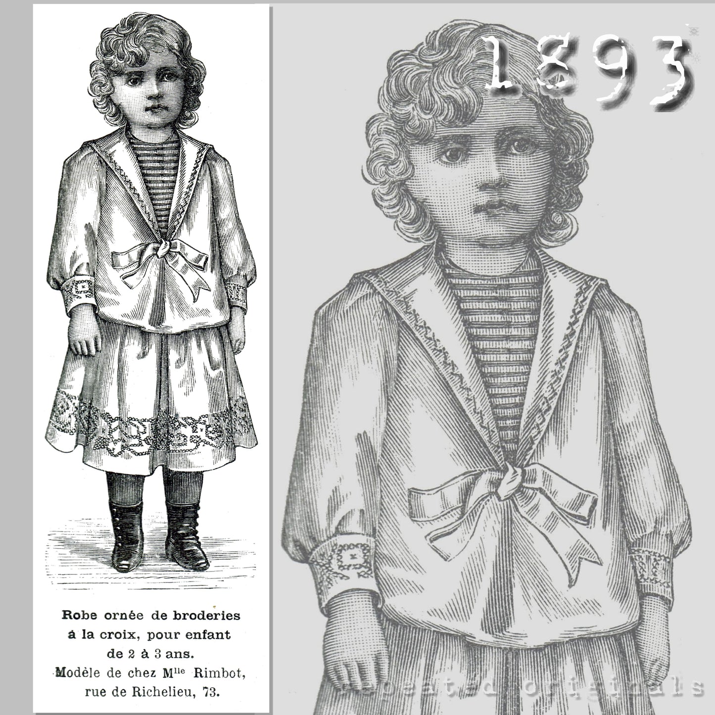 1893 Sailor Dress for child 2-3 Years Sewing Pattern - INSTANT DOWNLOAD PDF