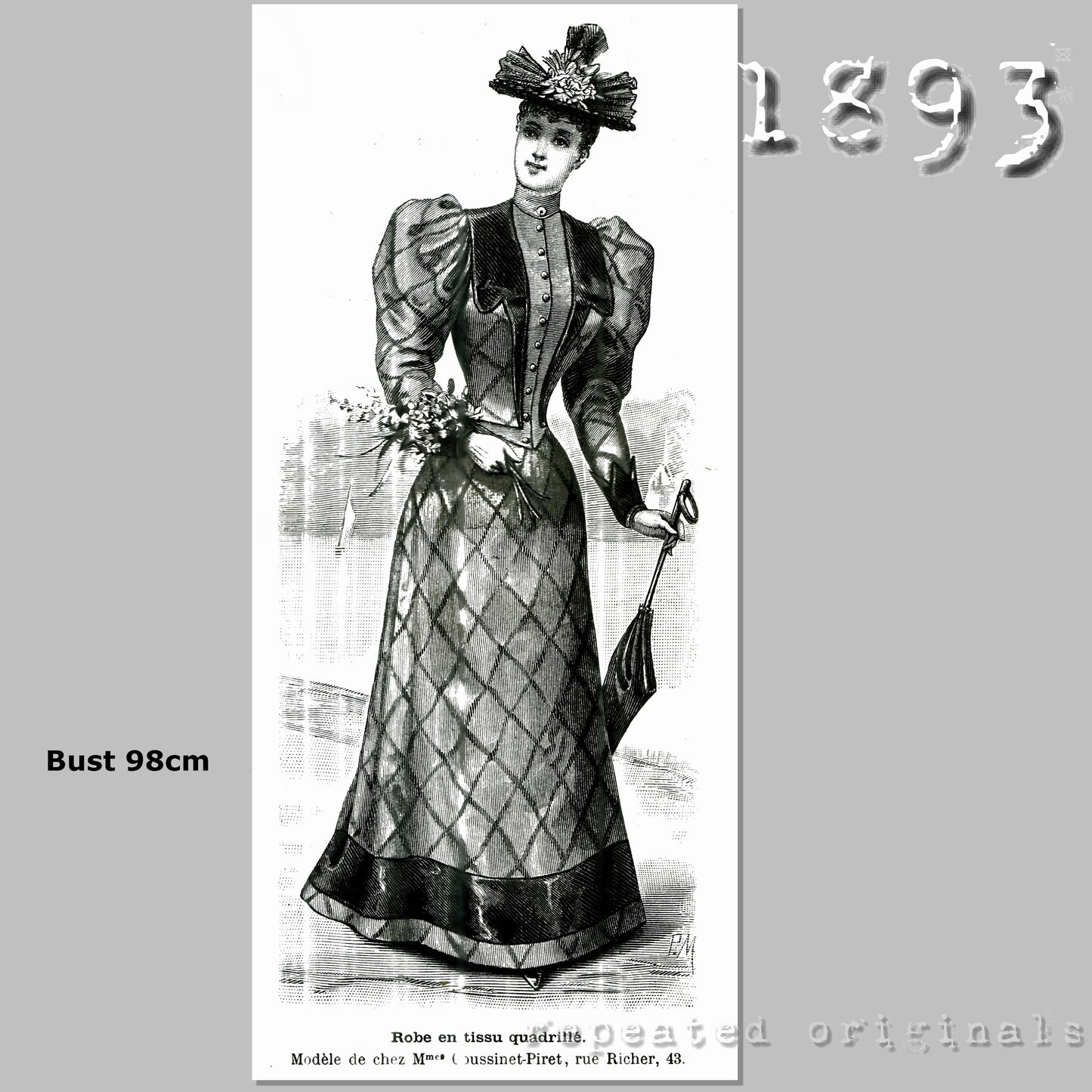 1893 Checked Dress Sewing Pattern - INSTANT DOWNLOAD PDF