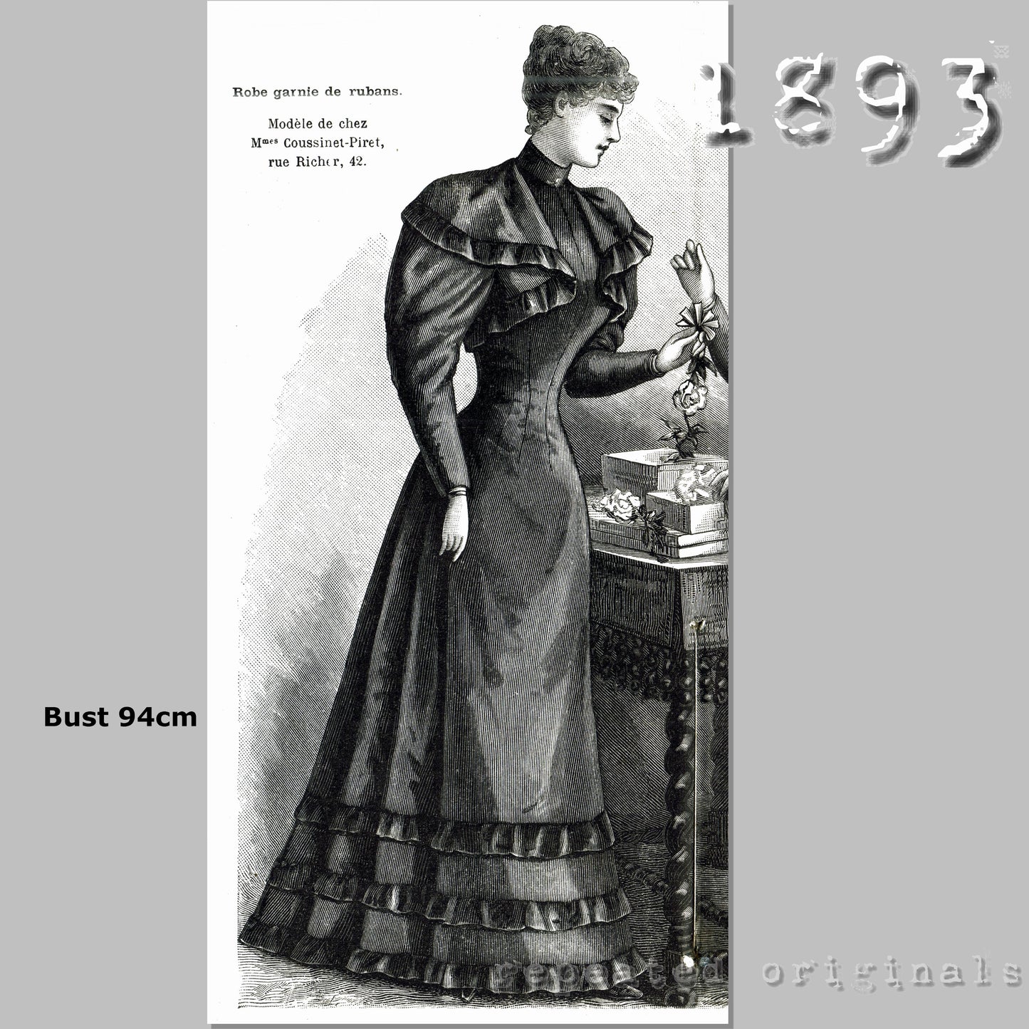 1893 Dress with Ribbon Trim Sewing Pattern - INSTANT DOWNLOAD PDF
