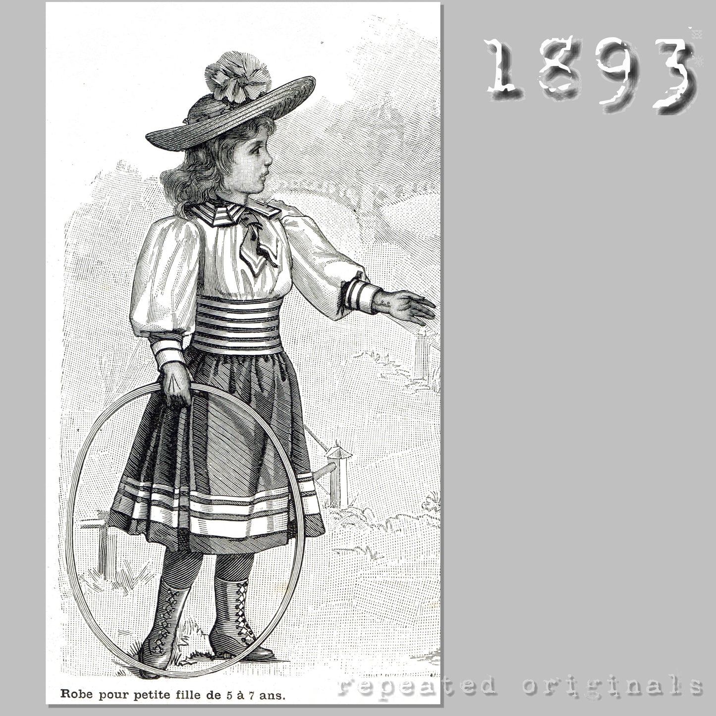 1893 Dress for Girl 5 to 7 Years Sewing Pattern - INSTANT DOWNLOAD PDF