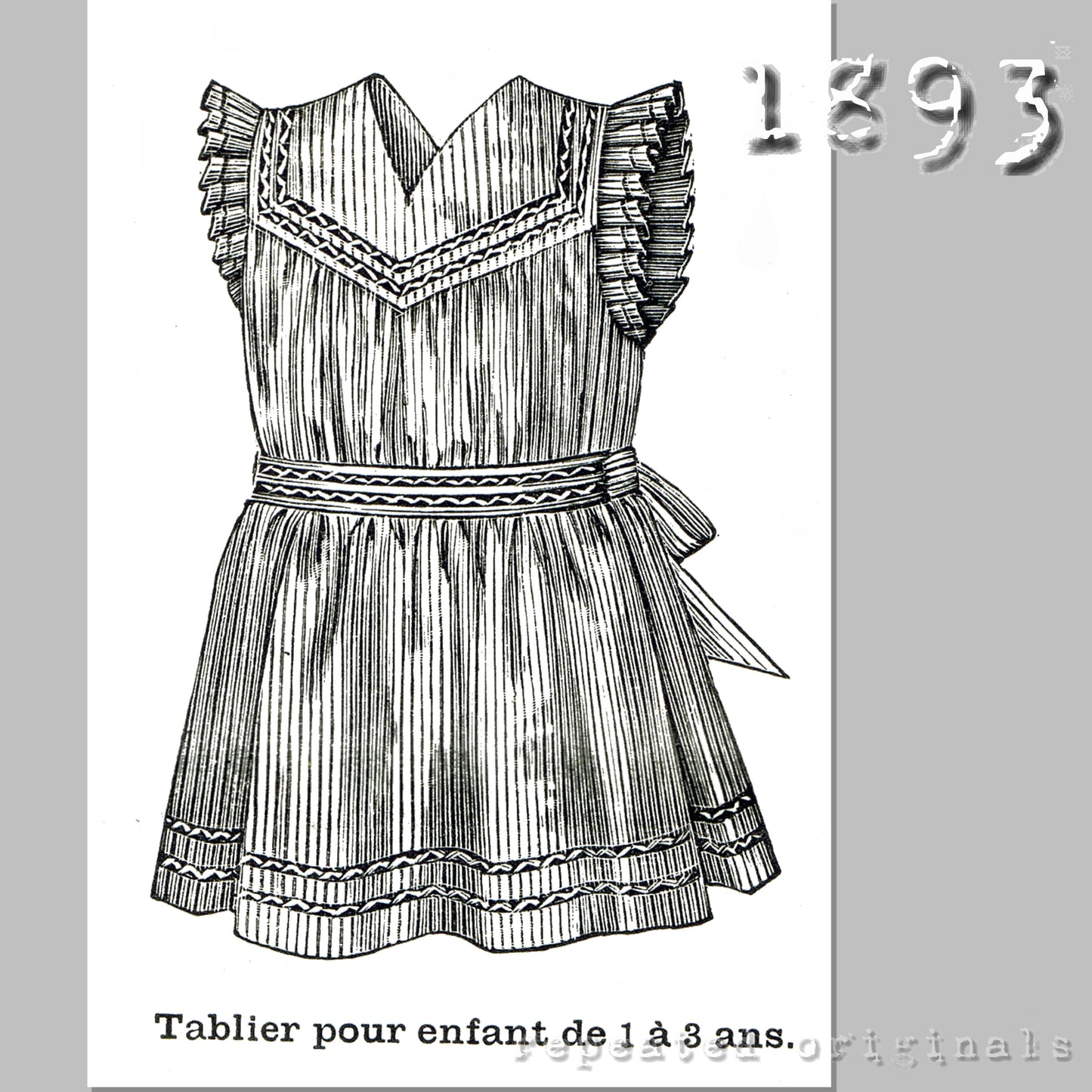 1893 Apron for Child 1 to 3 Years Sewing Pattern - INSTANT DOWNLOAD PDF