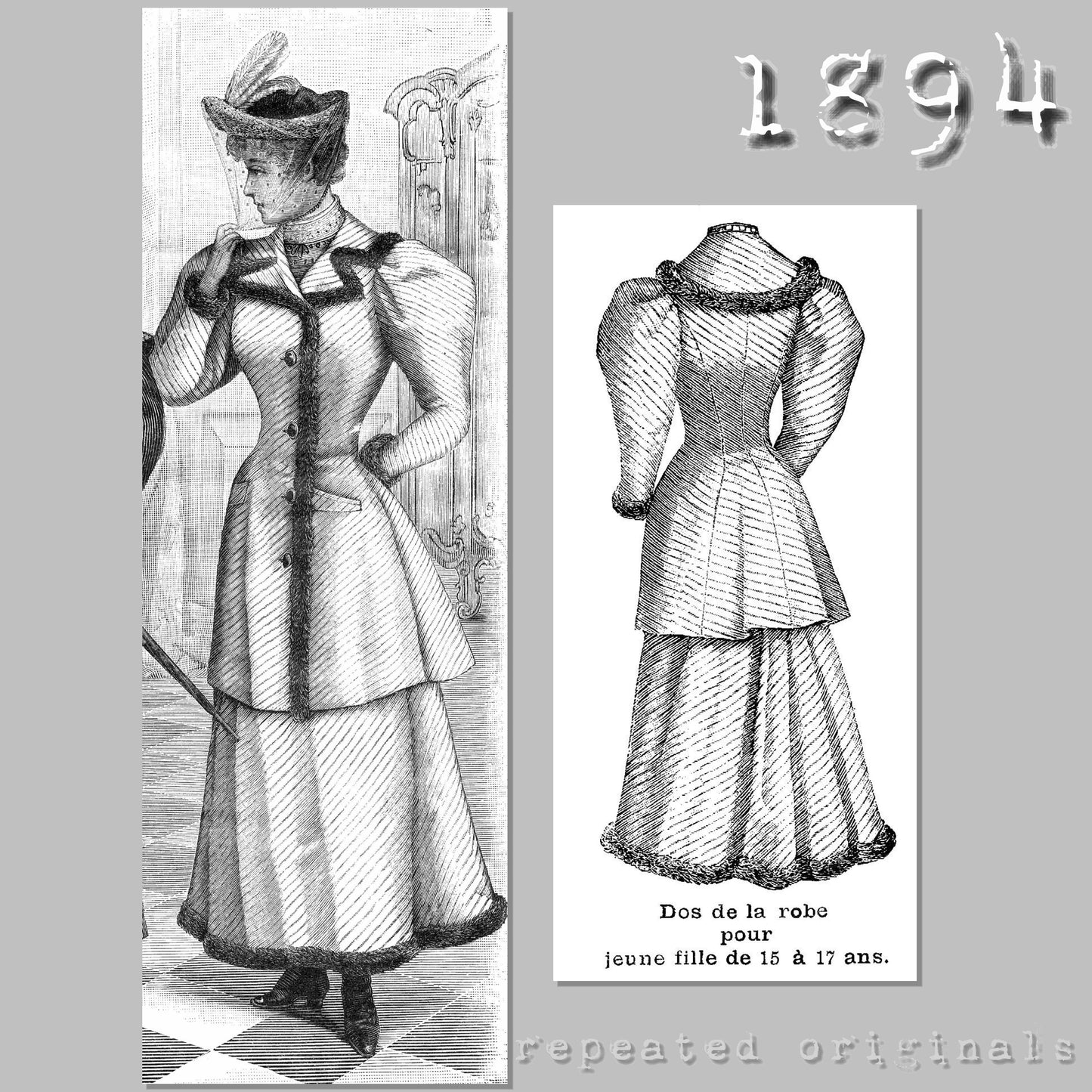 1894 Dress and Paletot for Girls 15-17 years Sewing Pattern - INSTANT DOWNLOAD PDF
