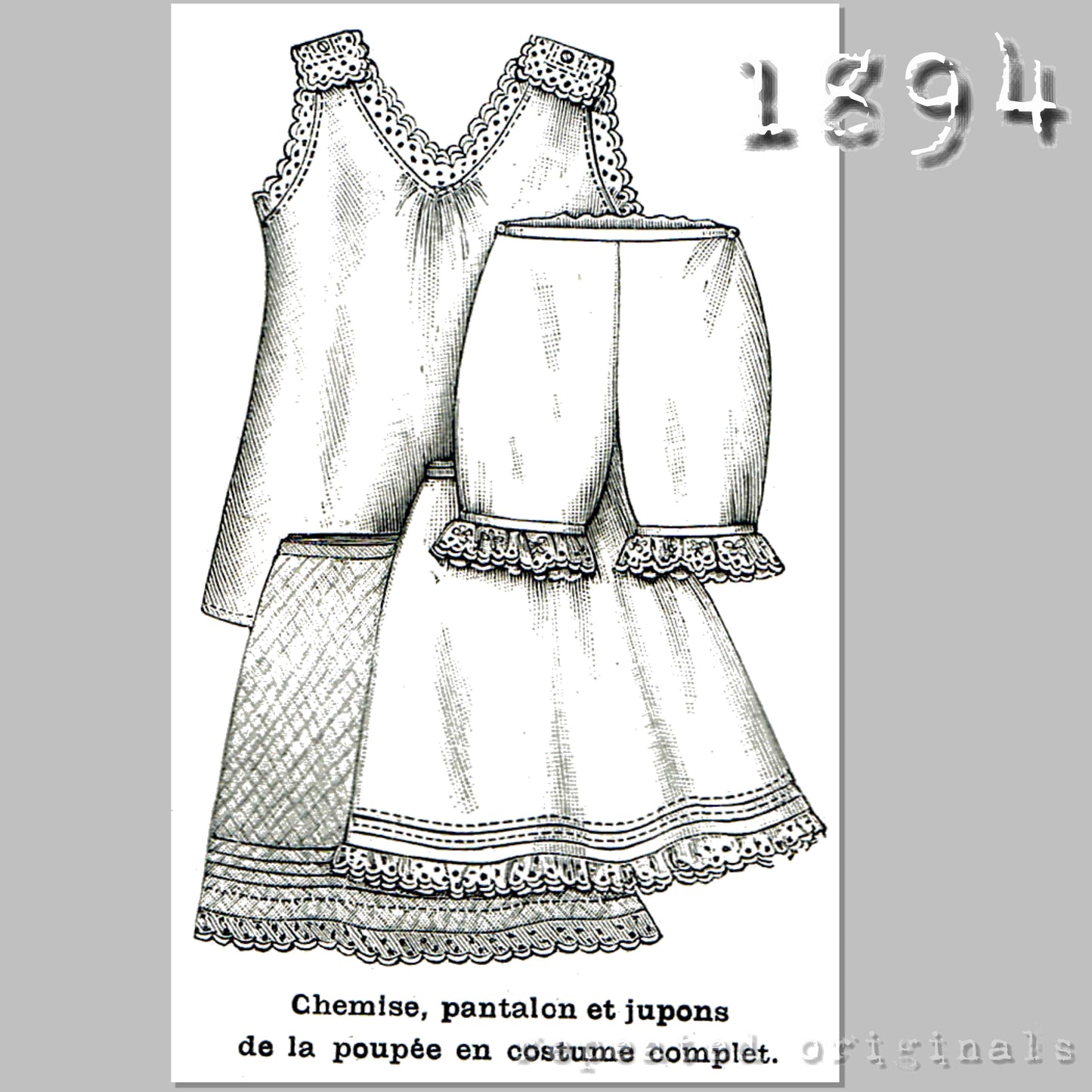 1894 Complete Set for Large Doll Sewing Pattern - INSTANT DOWNLOAD PDF