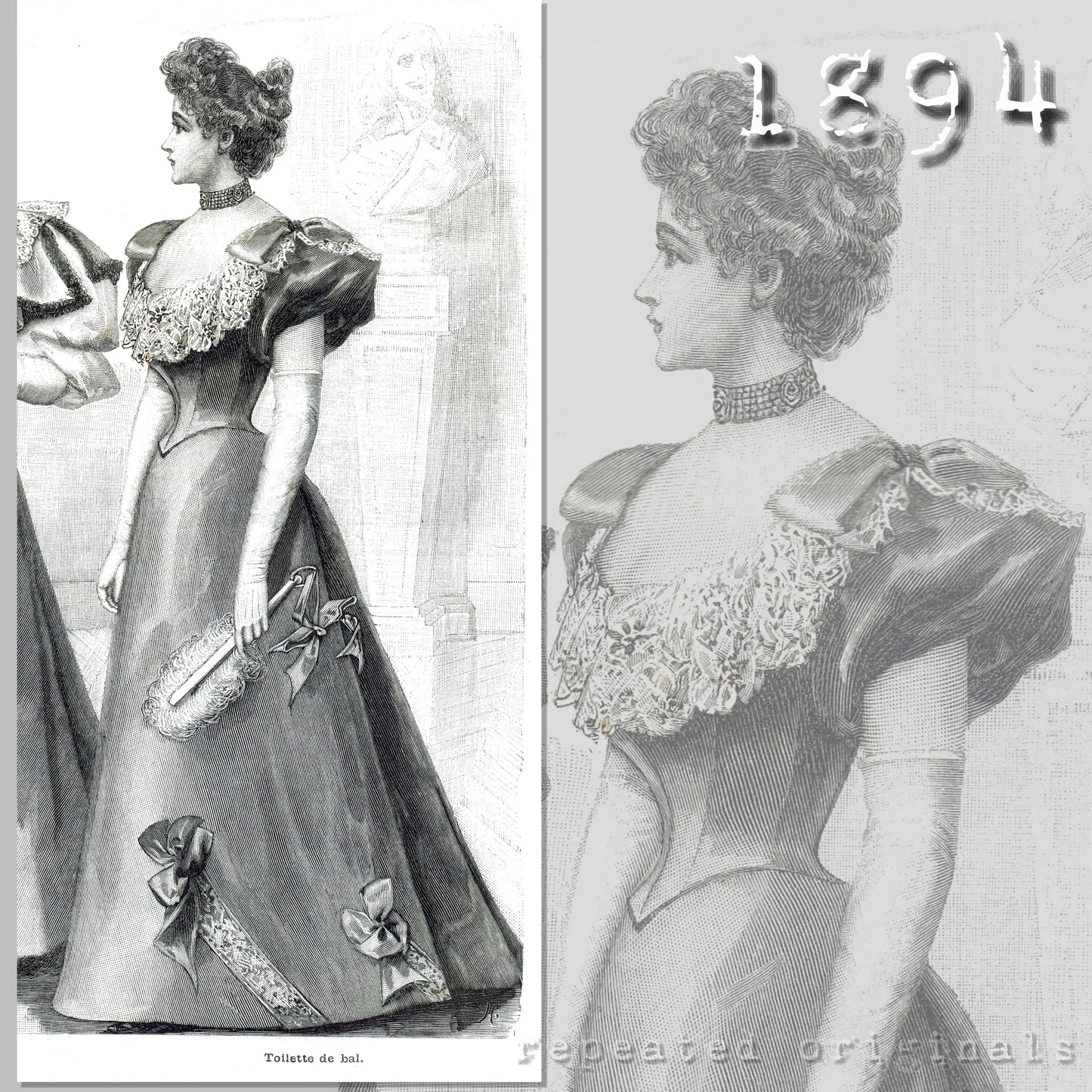 1894 Satin Ball Gown Sewing Pattern - INSTANT DOWNLOAD PDF