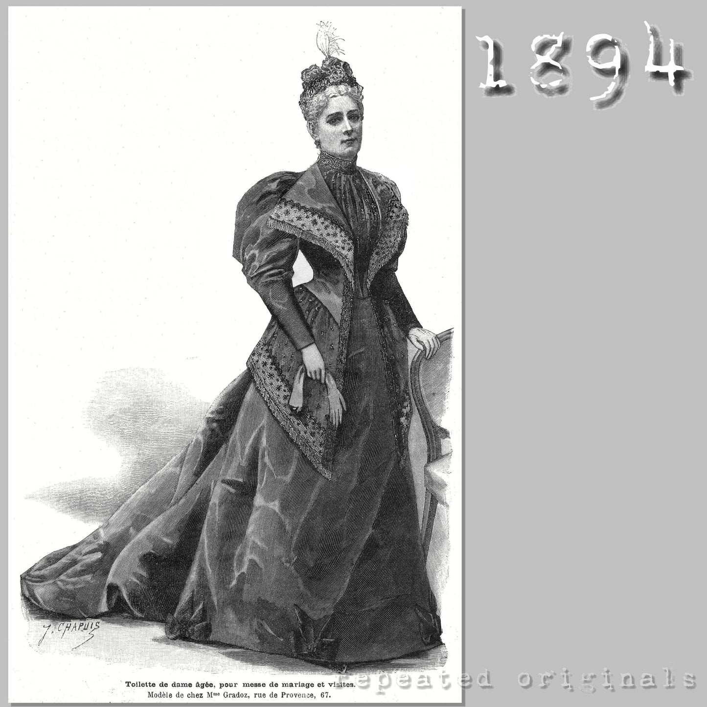 1894 Wedding or Dinner Dress Sewing Pattern - INSTANT DOWNLOAD PDF