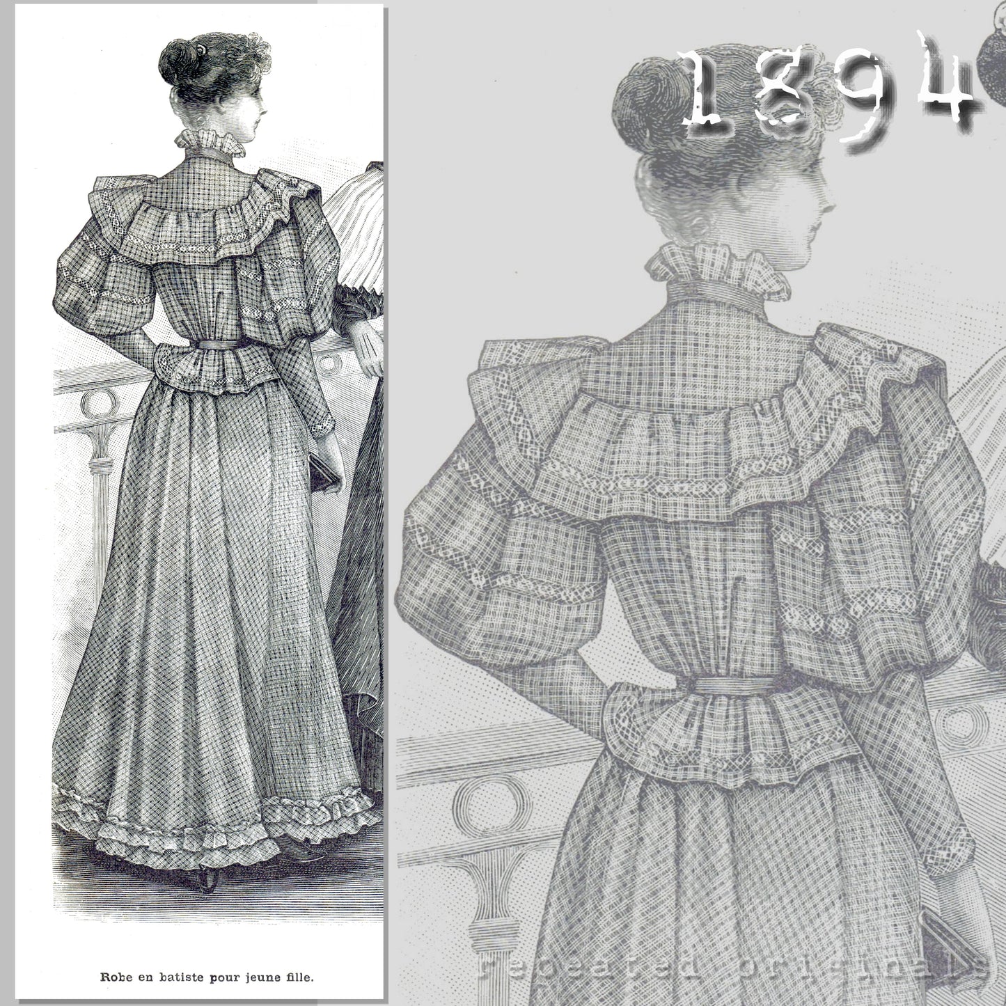 1894 Dress for a Young Lady Sewing Pattern - INSTANT DOWNLOAD PDF