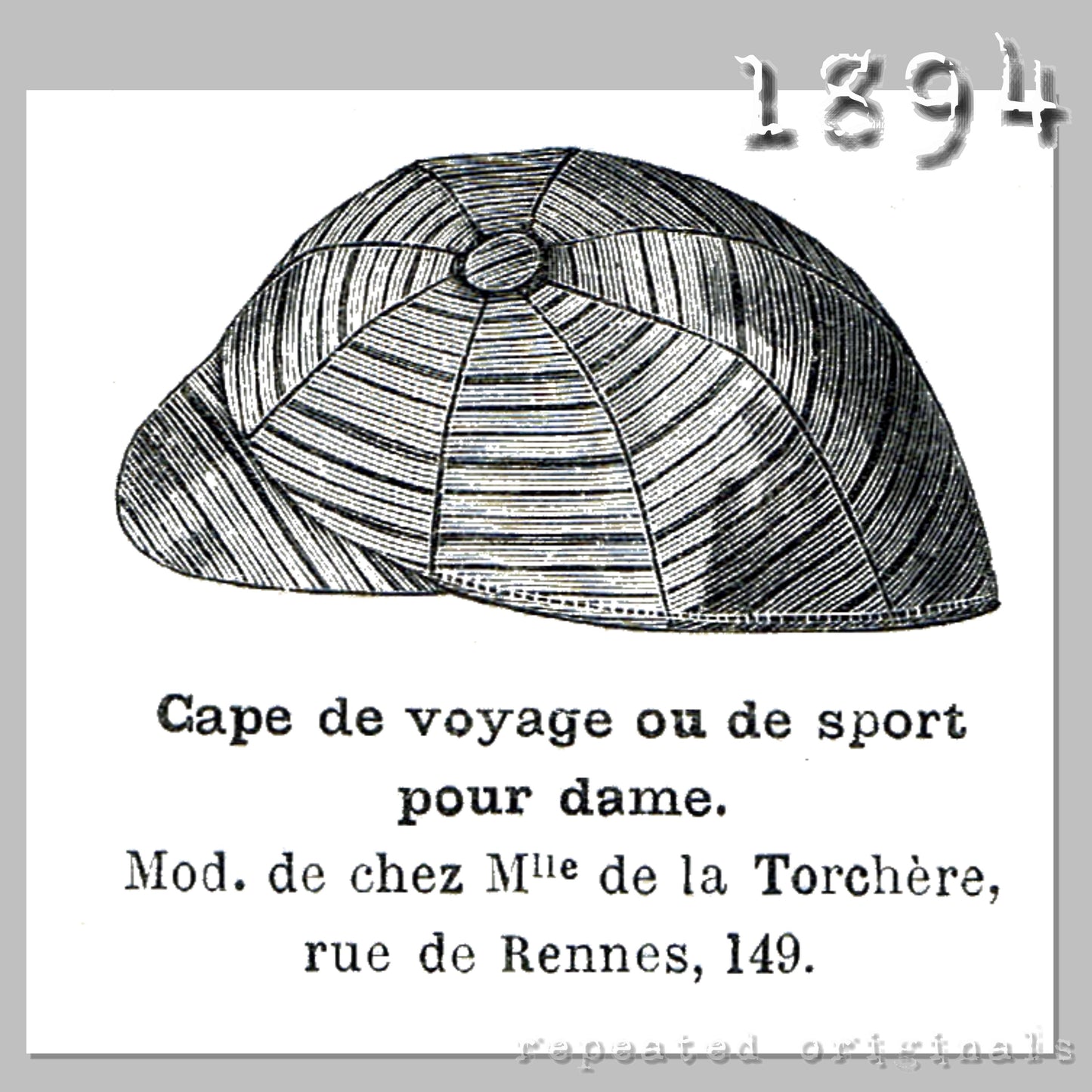 1894 Sports or Travel Cap Sewing Pattern - INSTANT DOWNLOAD PDF