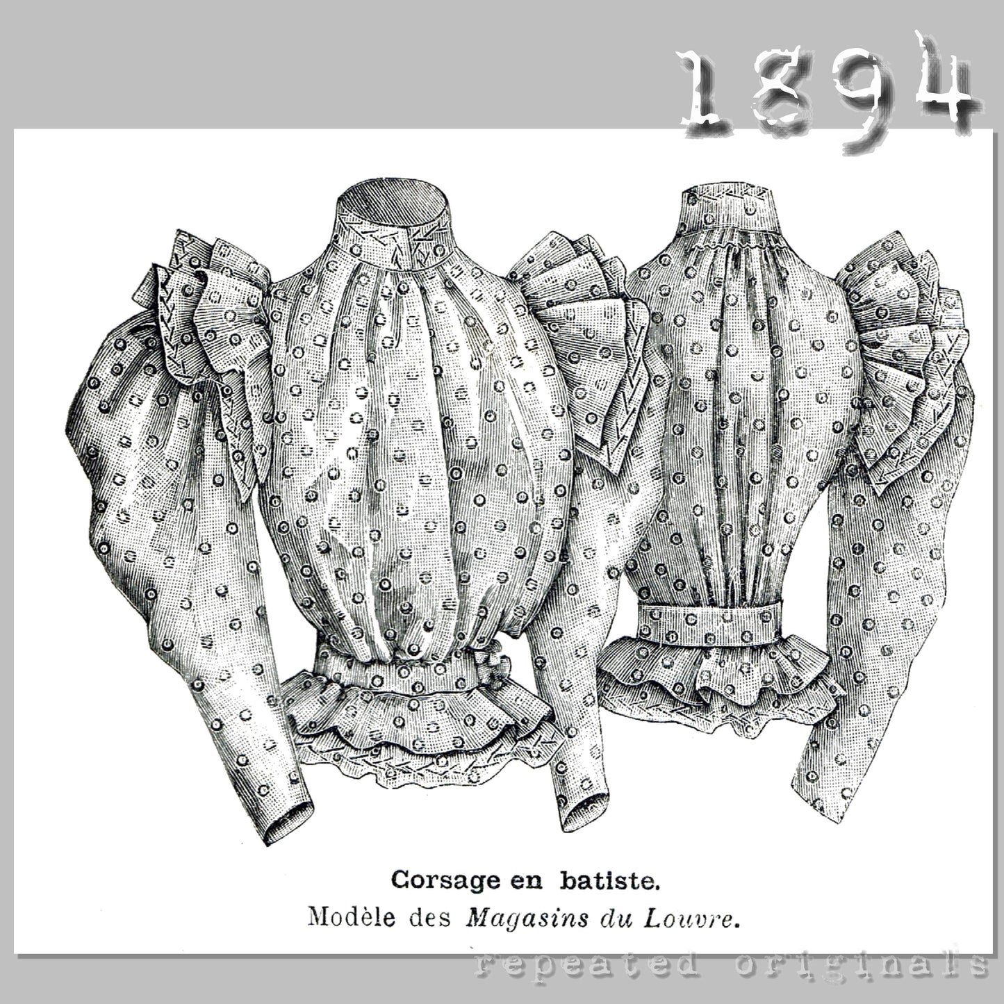 1894 Batiste Bodice Sewing Pattern - INSTANT DOWNLOAD PDF
