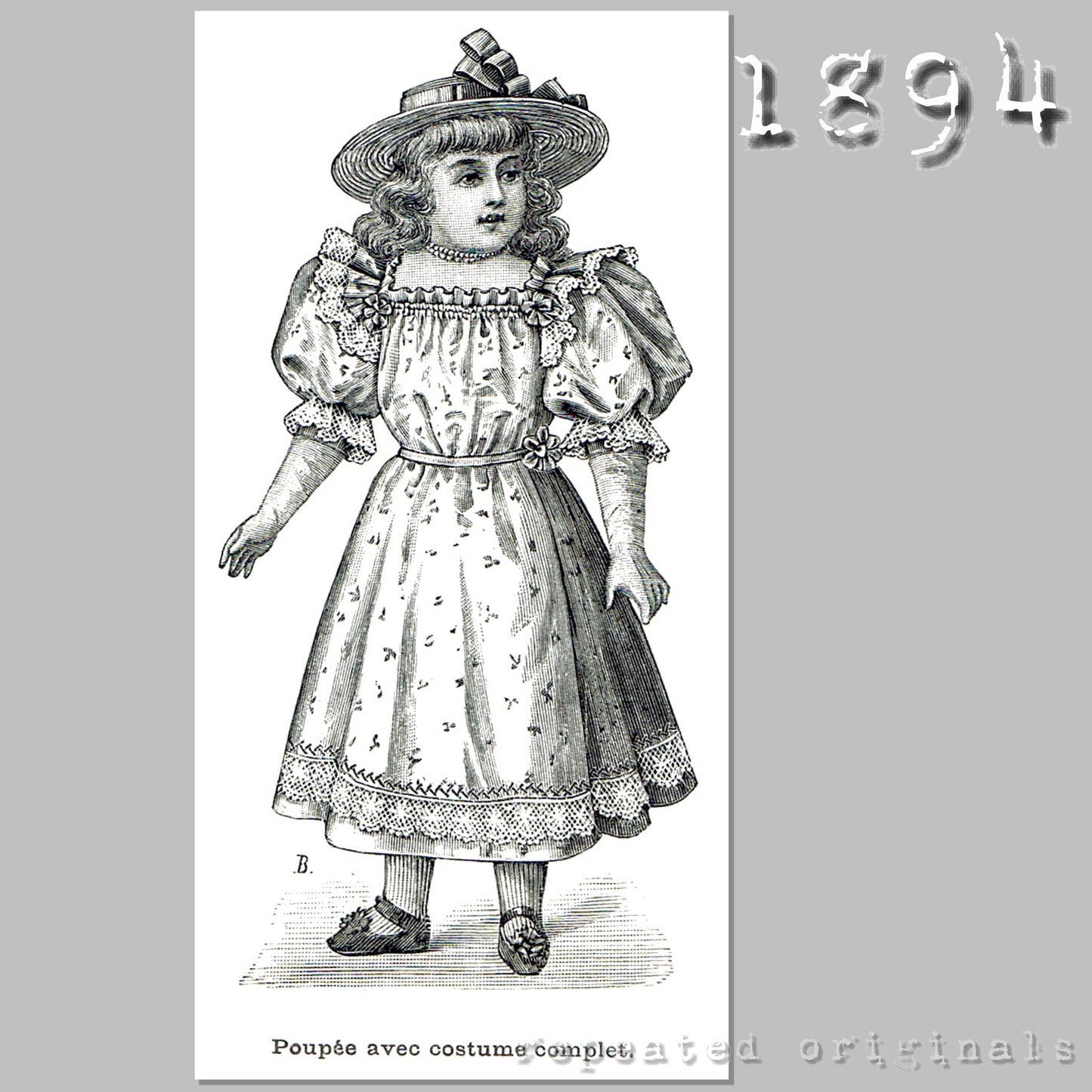 1894 Complete Set for Large Doll Sewing Pattern - INSTANT DOWNLOAD PDF
