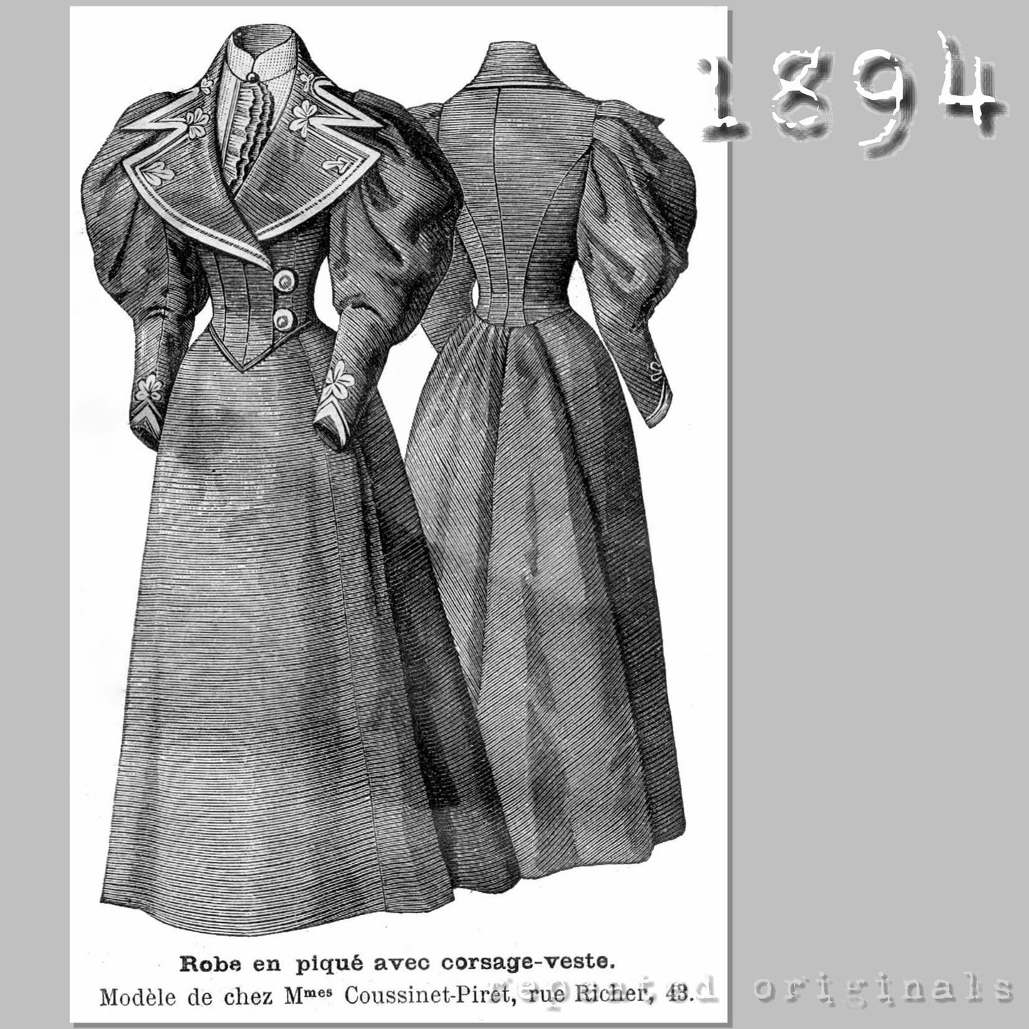 1894 Pique Dress with Dickie Sewing Pattern - INSTANT DOWNLOAD PDF
