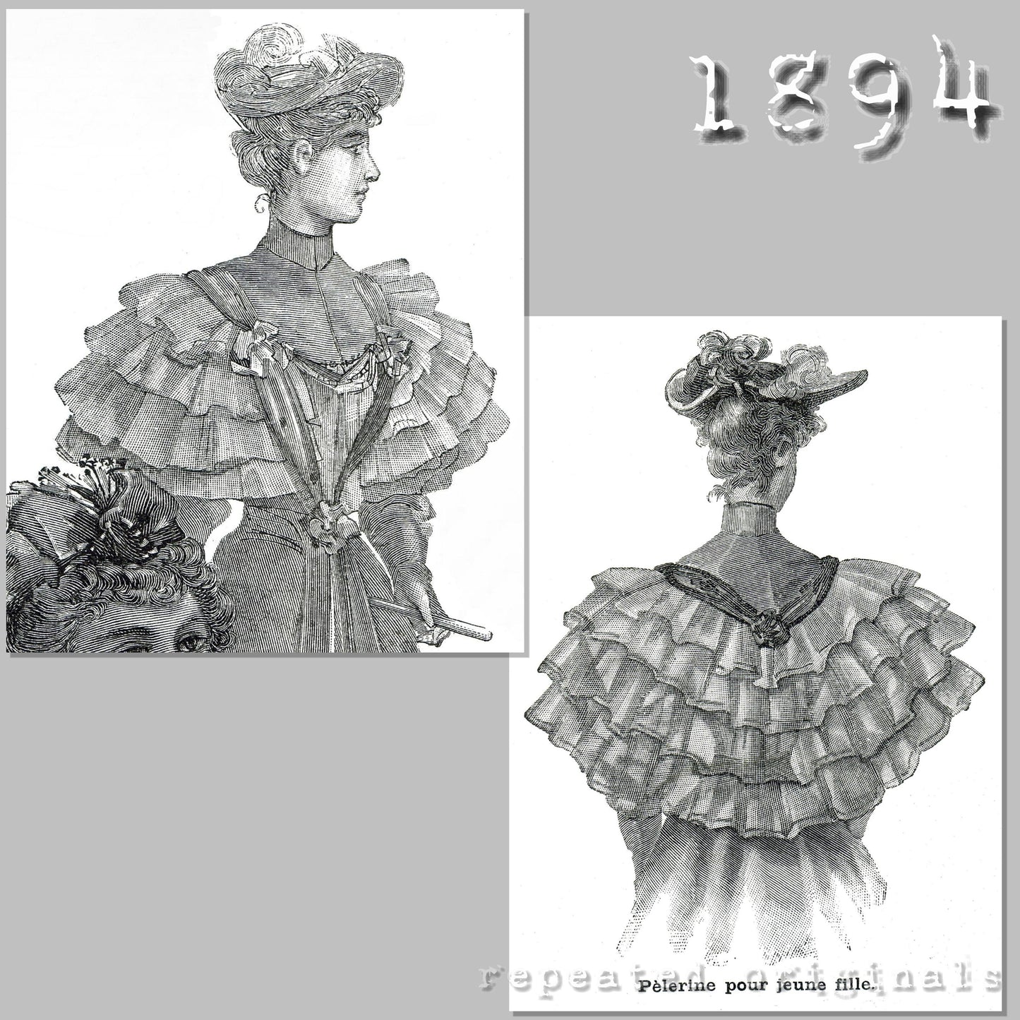 1894 Pelerine with Frills and Ribbon Trim Sewing Pattern - INSTANT DOWNLOAD PDF