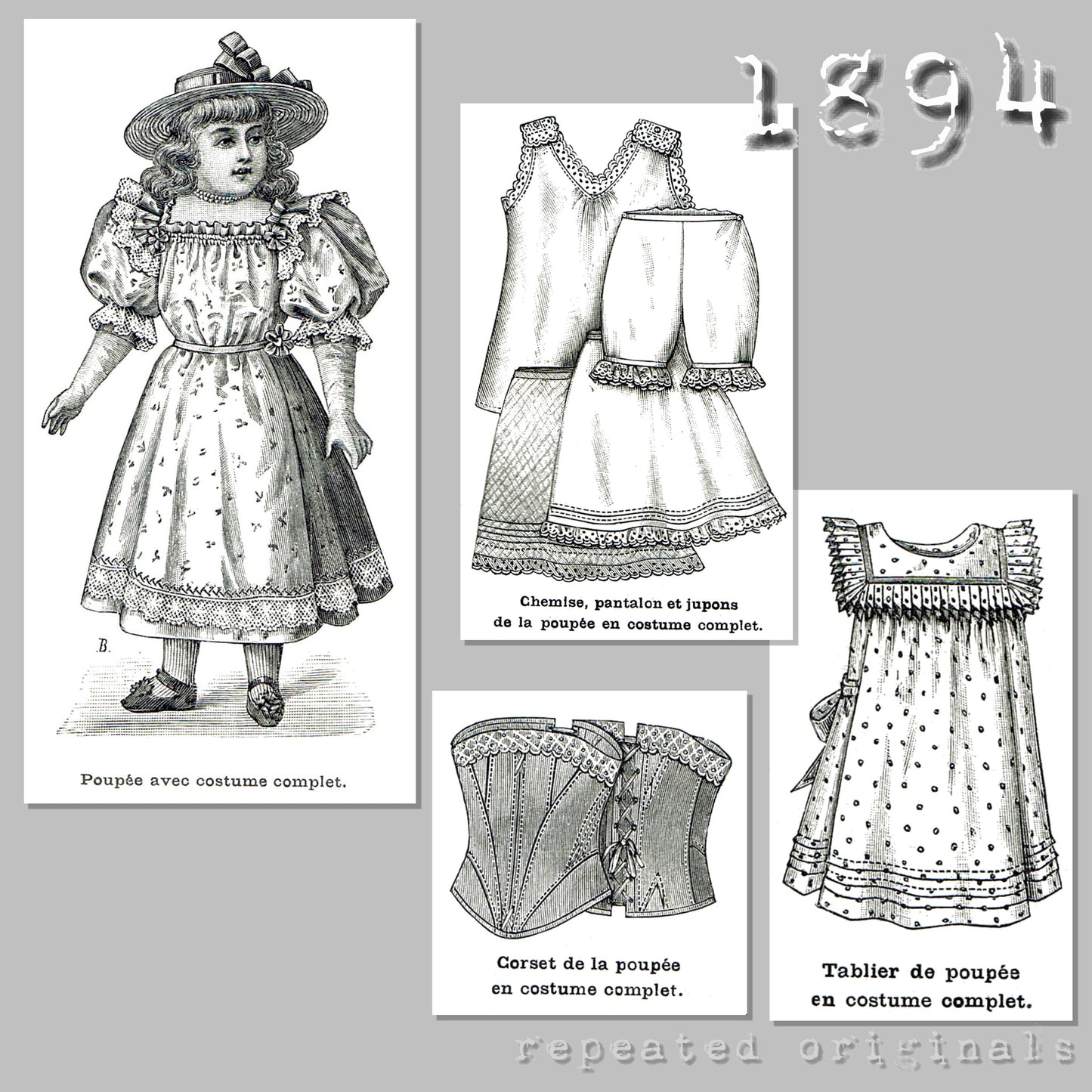 1894 Complete Set for Large Doll Sewing Pattern - INSTANT DOWNLOAD PDF