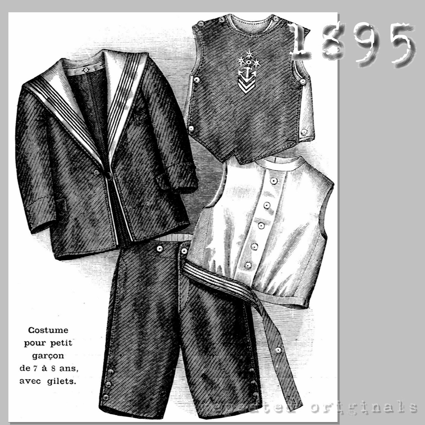 1895 Sailor Suit for Boy 7 to 8 Years Sewing Pattern - INSTANT DOWNLOAD PDF