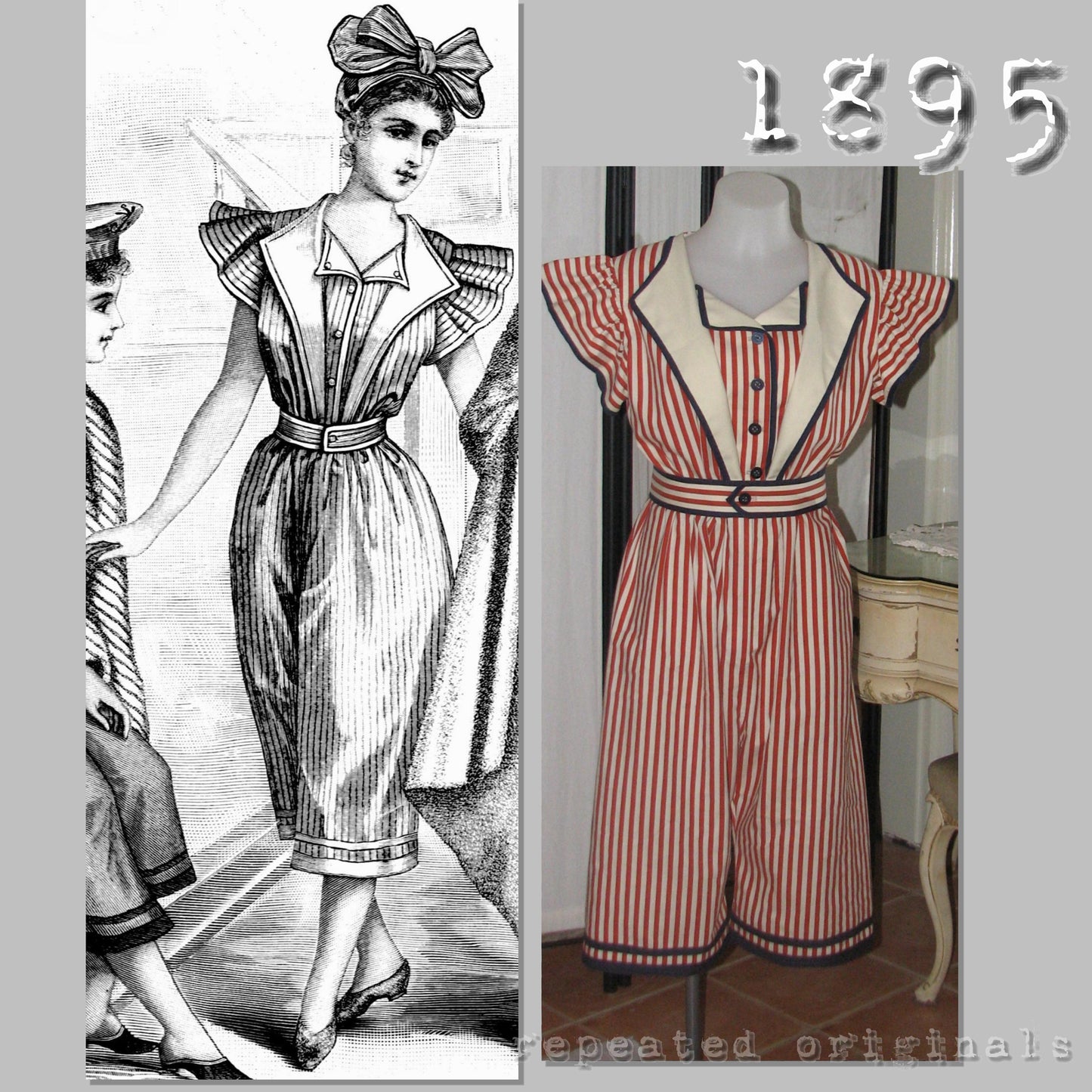 1895 Bathing Suit and Cap Sewing Pattern - INSTANT DOWNLOAD PDF